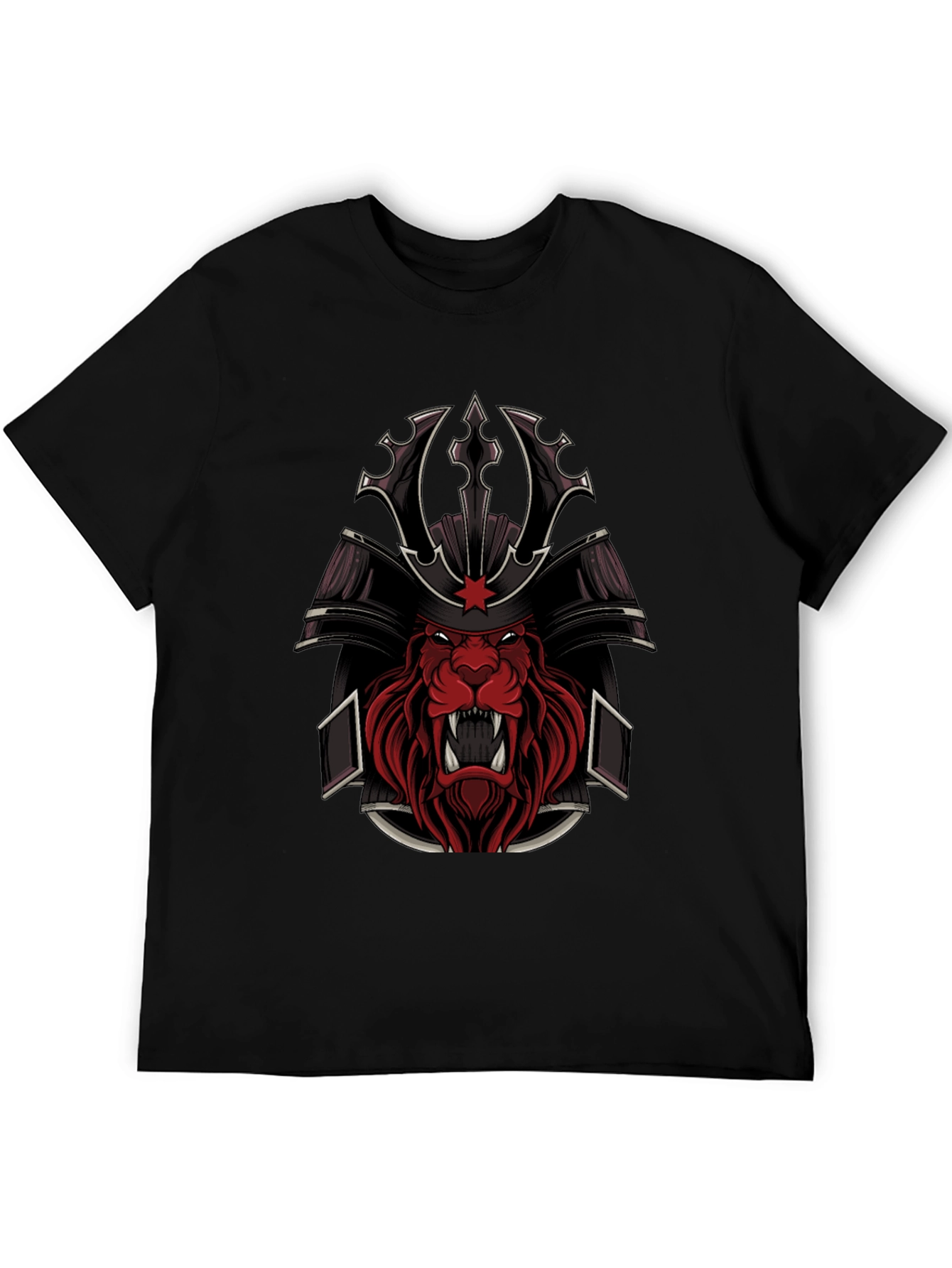 Samurai Lion Graphic Tee - Black Cotton Blend