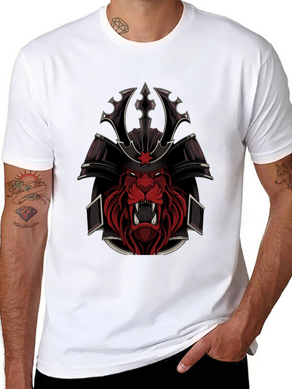 Samurai Lion Graphic Tee - Black Cotton Blend