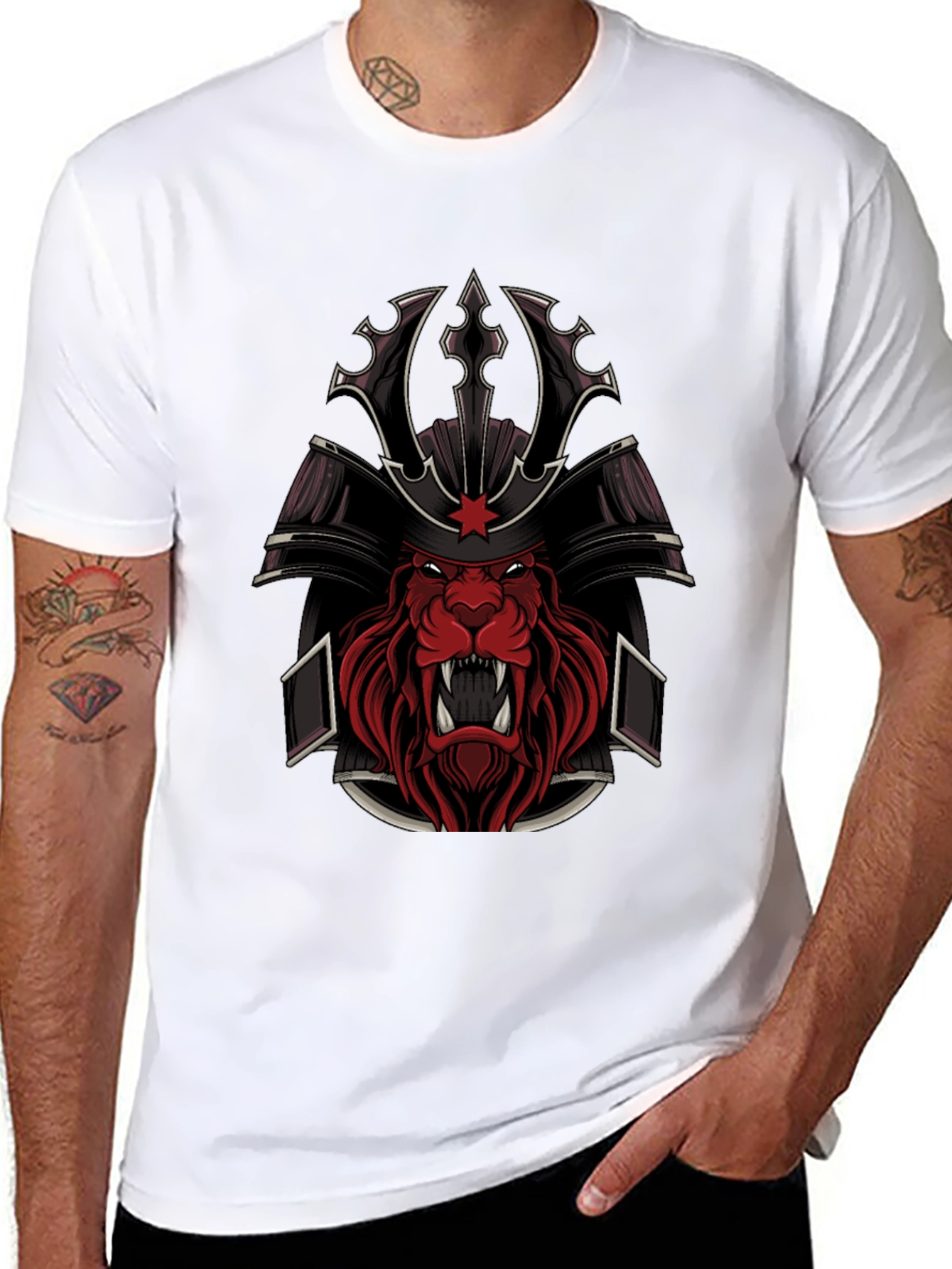 Samurai Lion Graphic Tee - Black Cotton Blend