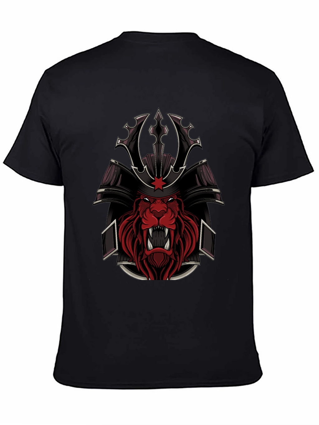 Samurai Lion Graphic Tee - Black Cotton Blend