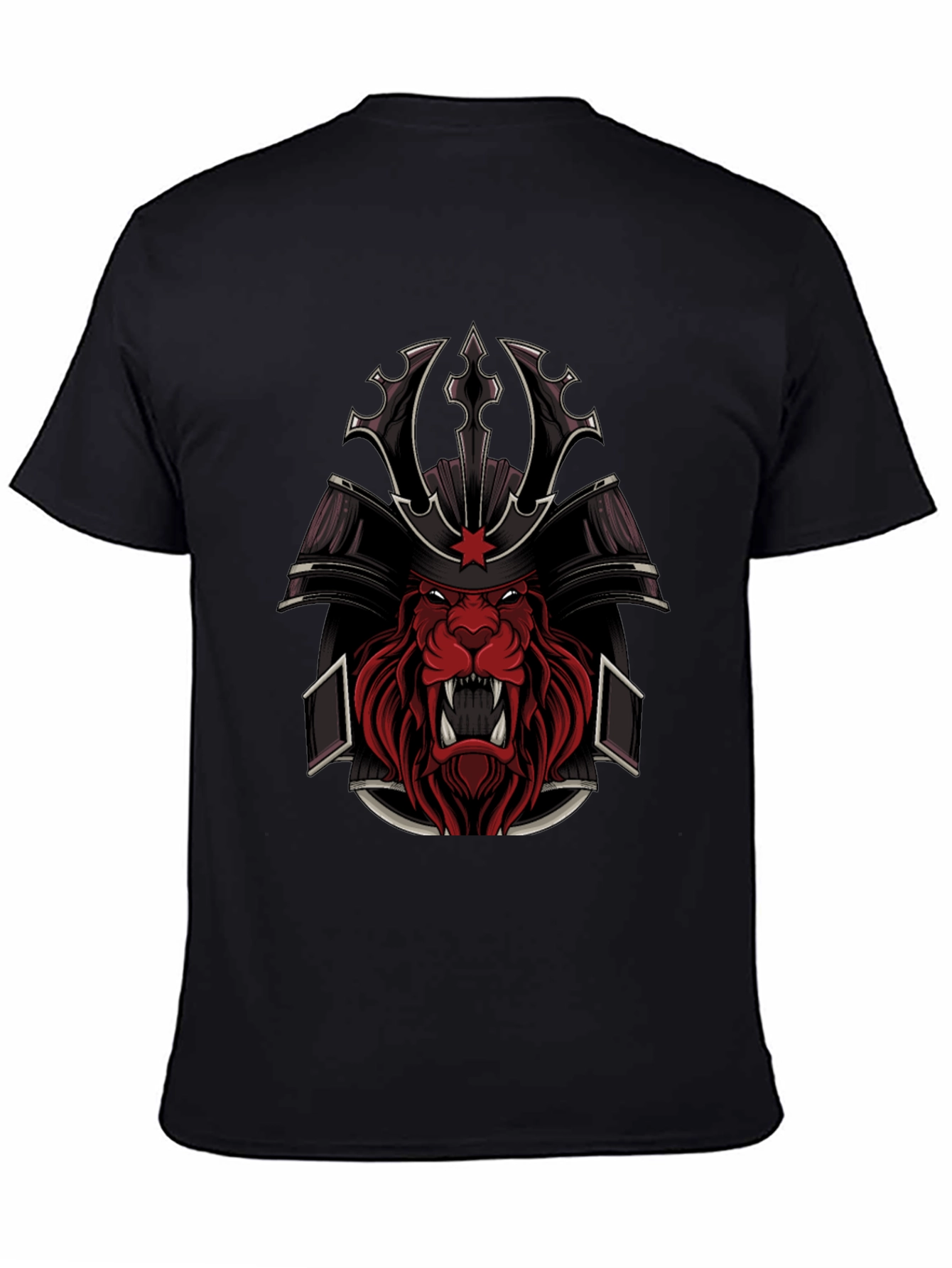 Samurai Lion Graphic Tee - Black Cotton Blend