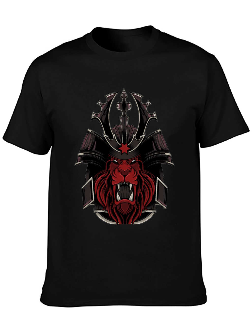 Samurai Lion Graphic Tee - Black Cotton Blend