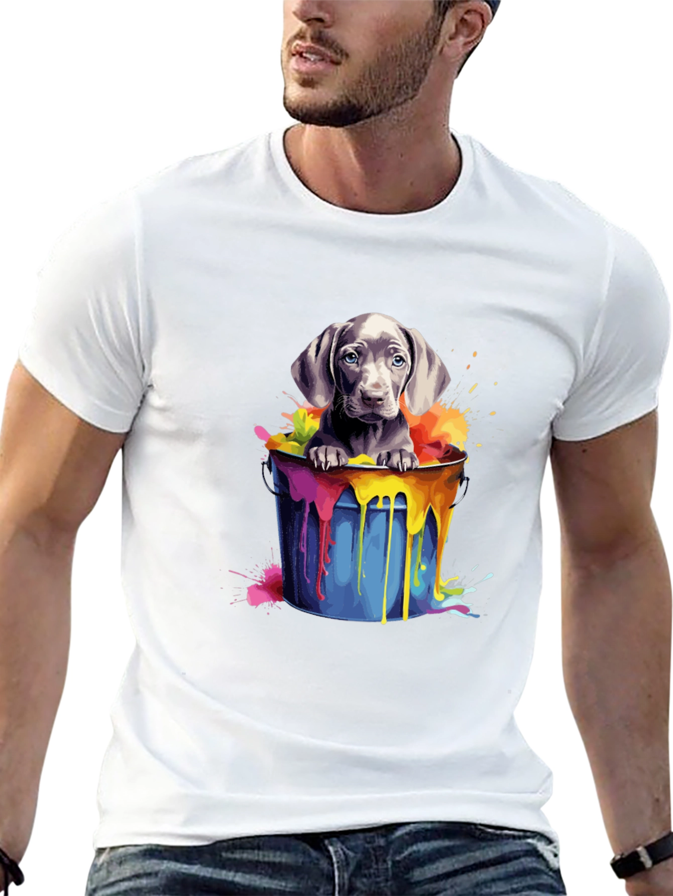 Dog in Bucket T-Shirt - Colorful Cute Puppy Tee
