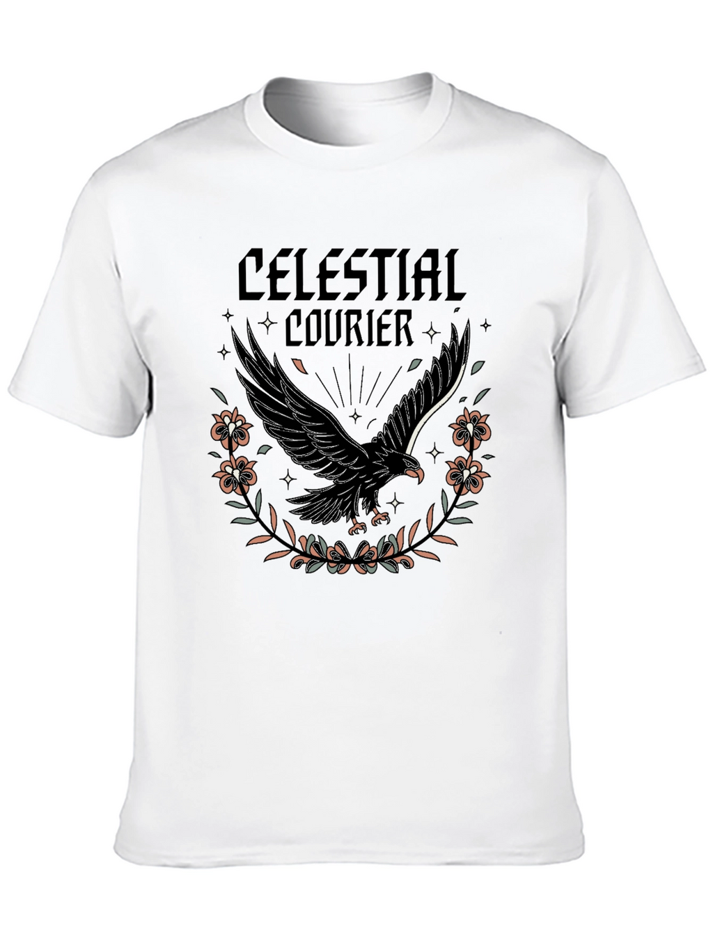Celestial Courier Graphic Tee - Black Cotton Shirt