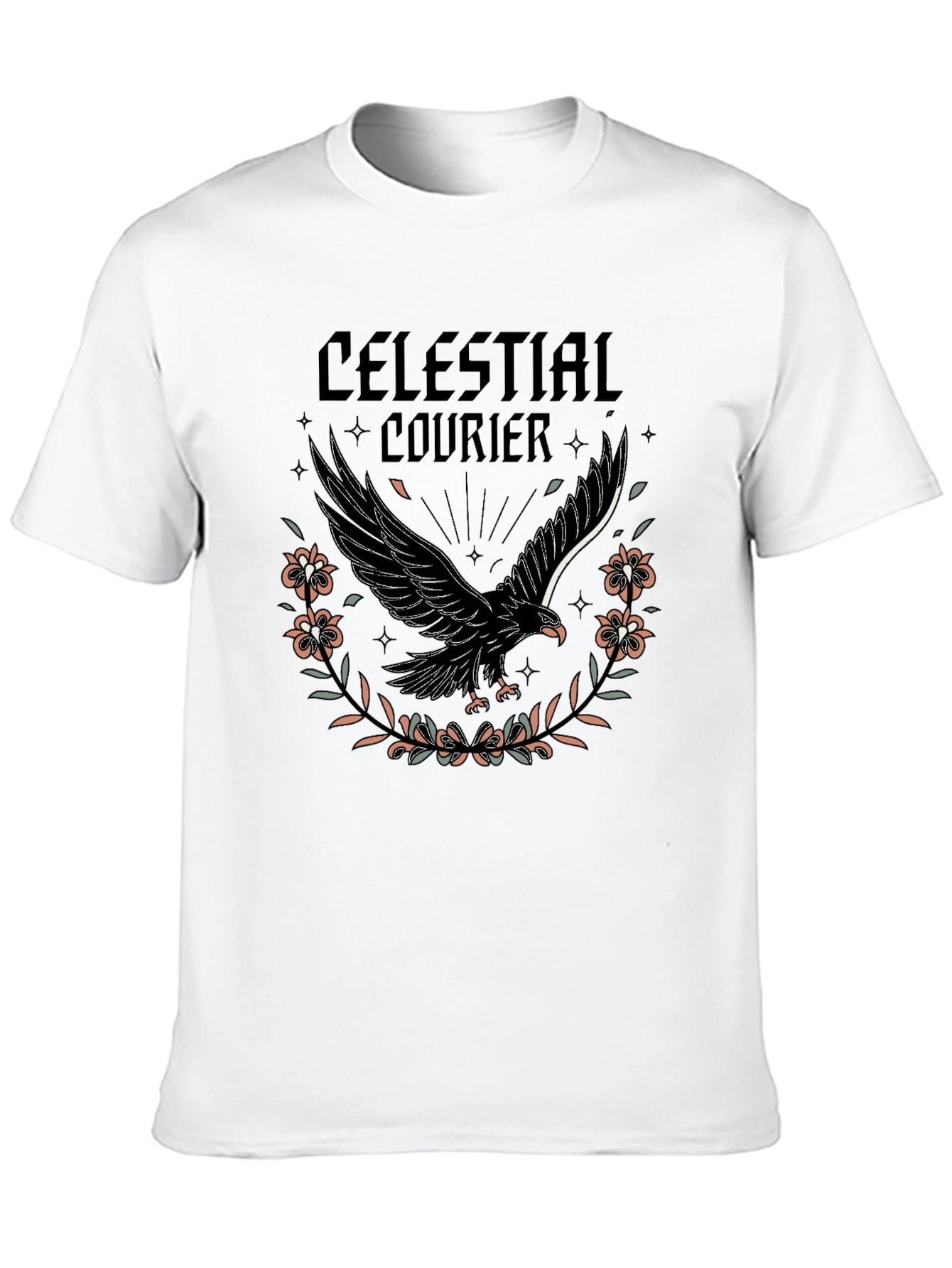 Celestial Courier Graphic Tee - Black Cotton Shirt