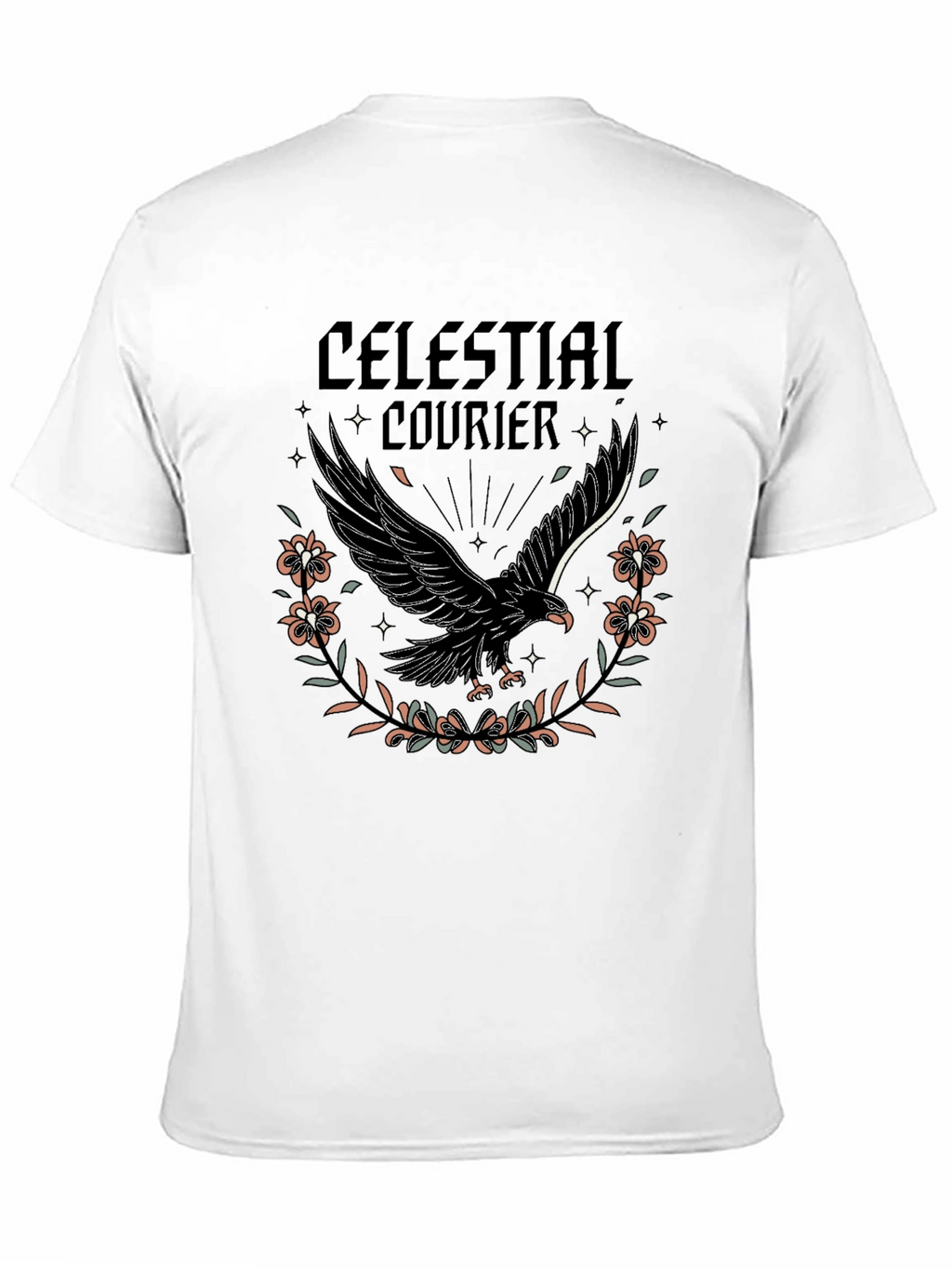 Celestial Courier Graphic Tee - Black Cotton Shirt