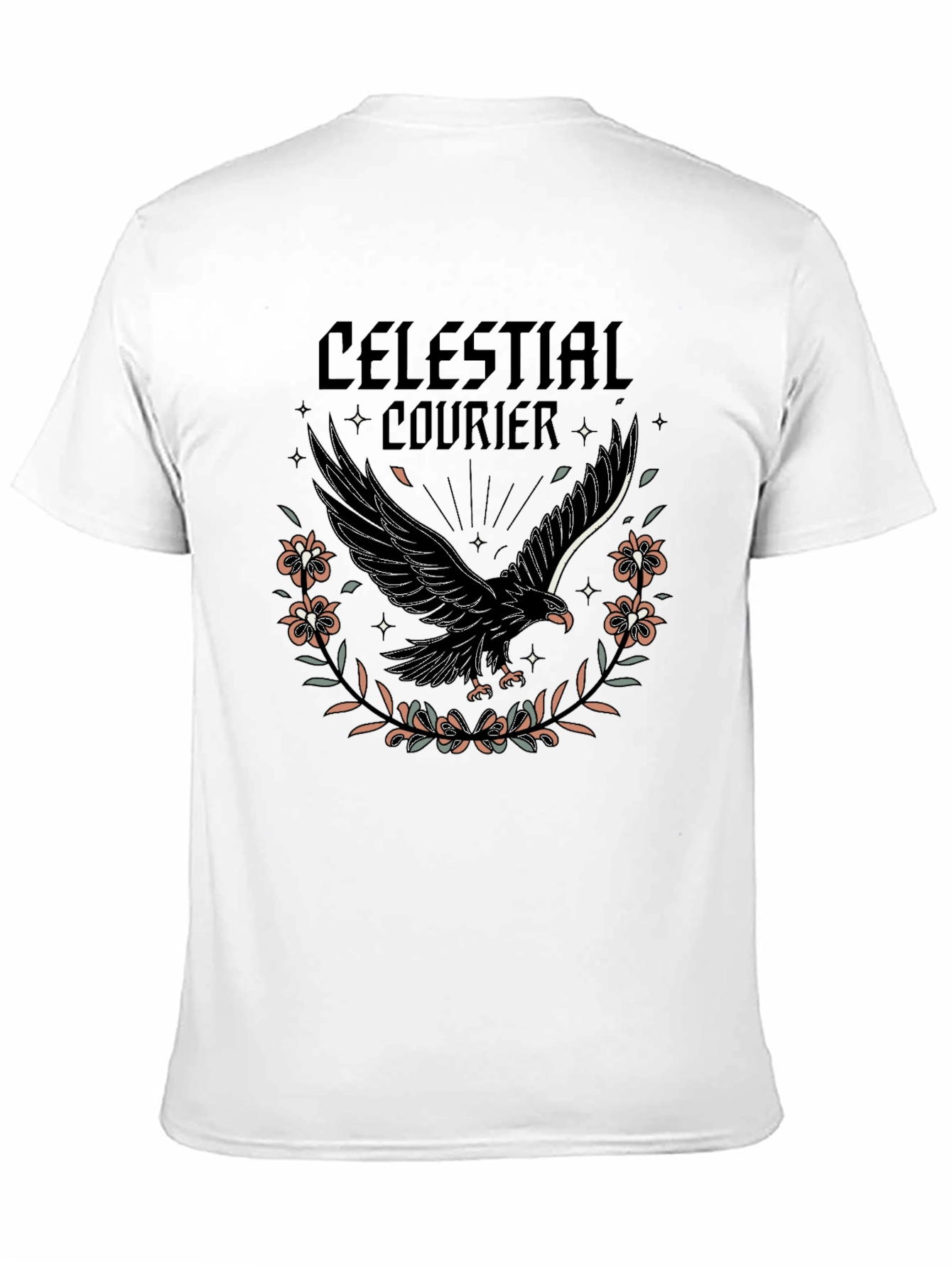 Celestial Courier Graphic Tee - Black Cotton Shirt