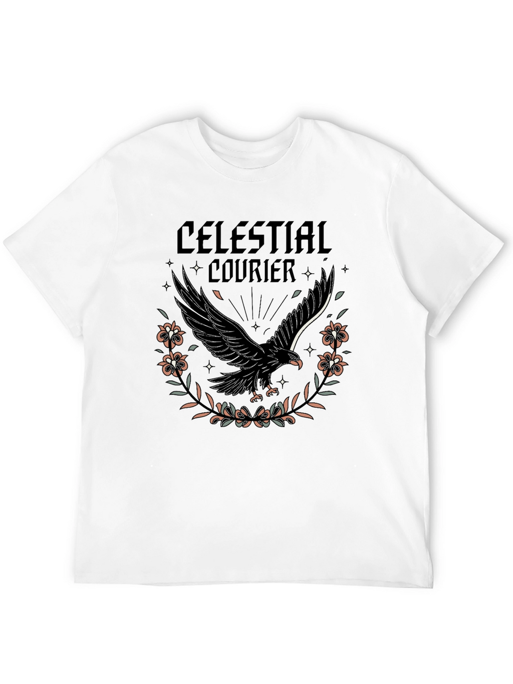 Celestial Courier Graphic Tee - Black Cotton Shirt