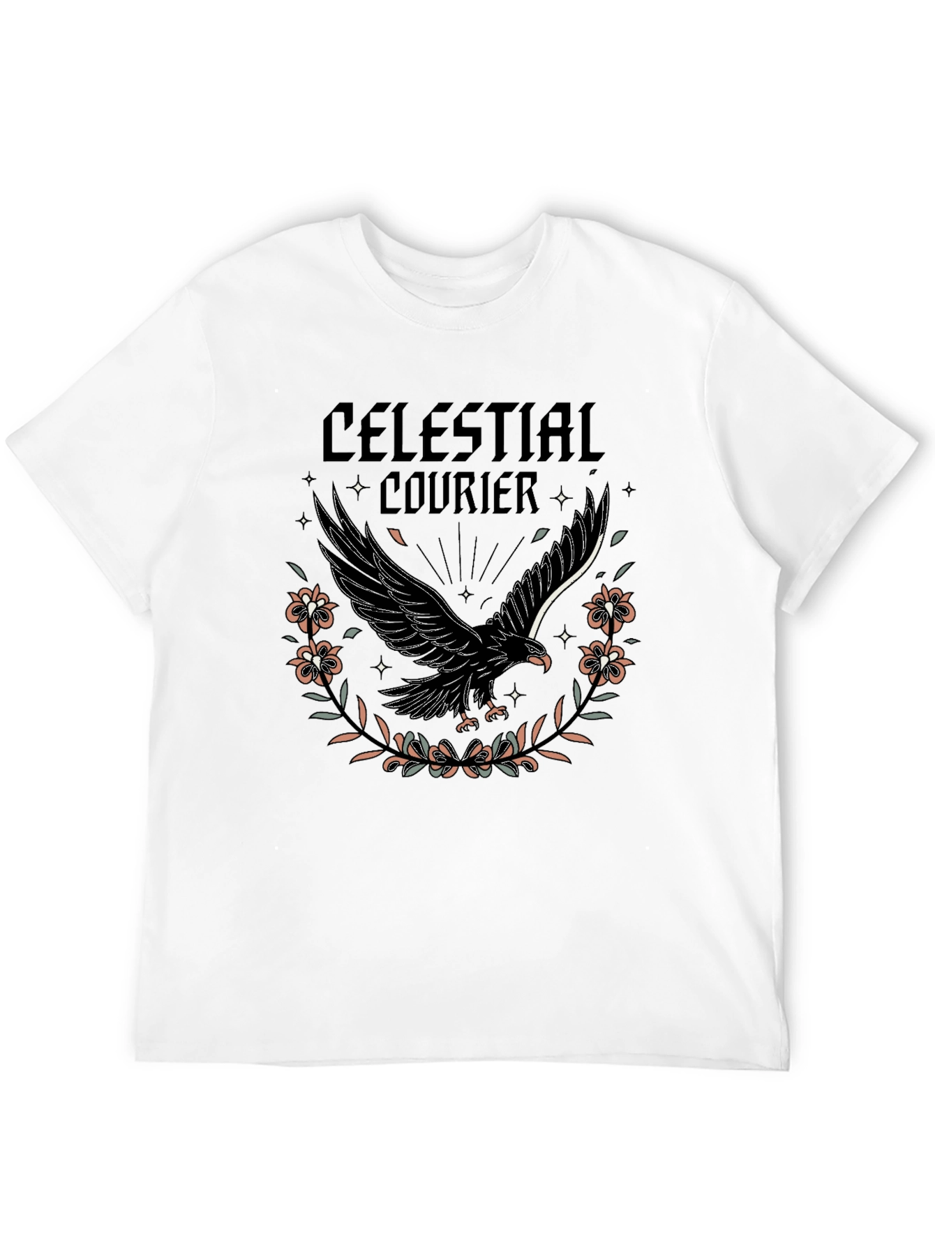 Celestial Courier Graphic Tee - Black Cotton Shirt