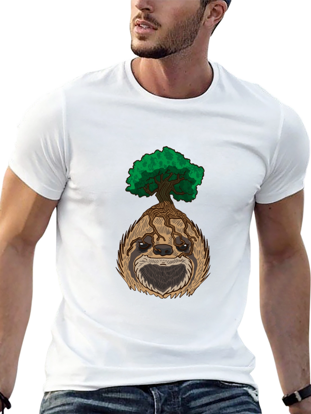 Sloth Tree Graphic Tee - Relaxed Fit Black T-Shirt