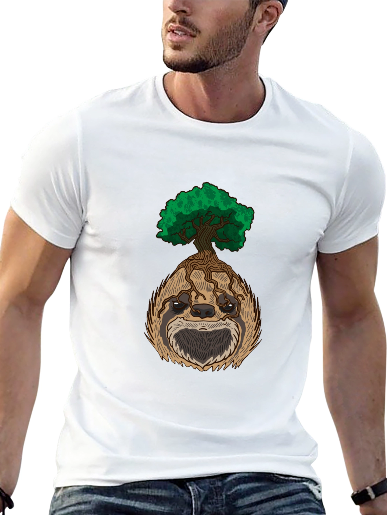 Sloth Tree Graphic Tee - Relaxed Fit Black T-Shirt