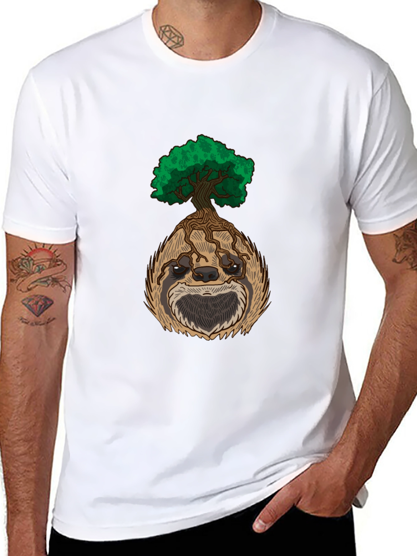Sloth Tree Graphic Tee - Relaxed Fit Black T-Shirt