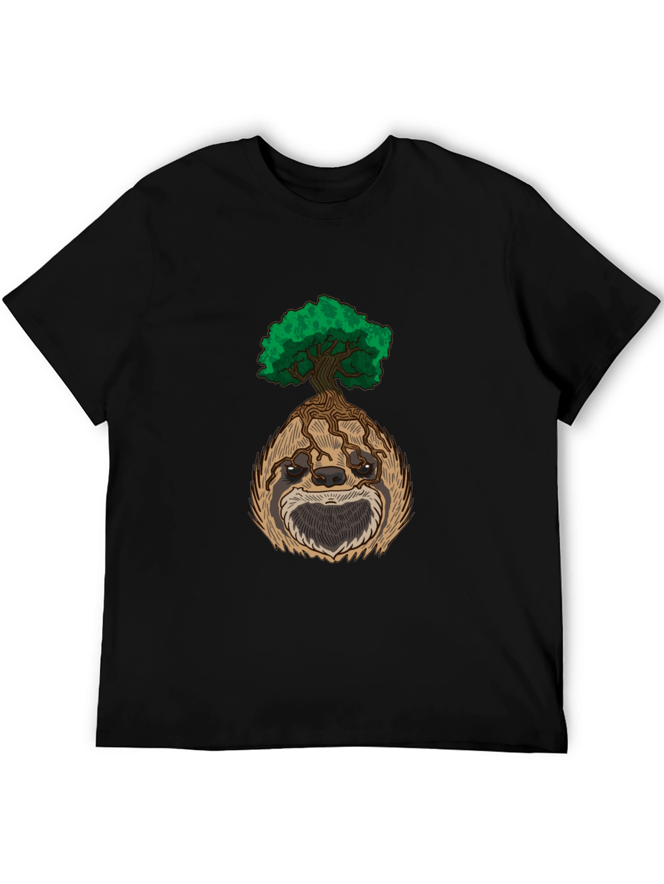 Sloth Tree Graphic Tee - Relaxed Fit Black T-Shirt