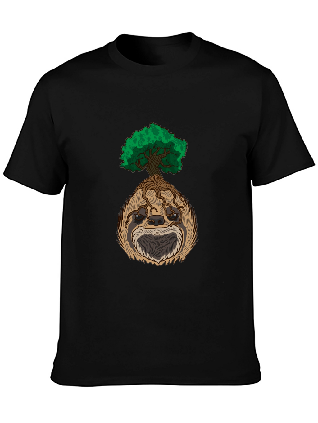 Sloth Tree Graphic Tee - Relaxed Fit Black T-Shirt