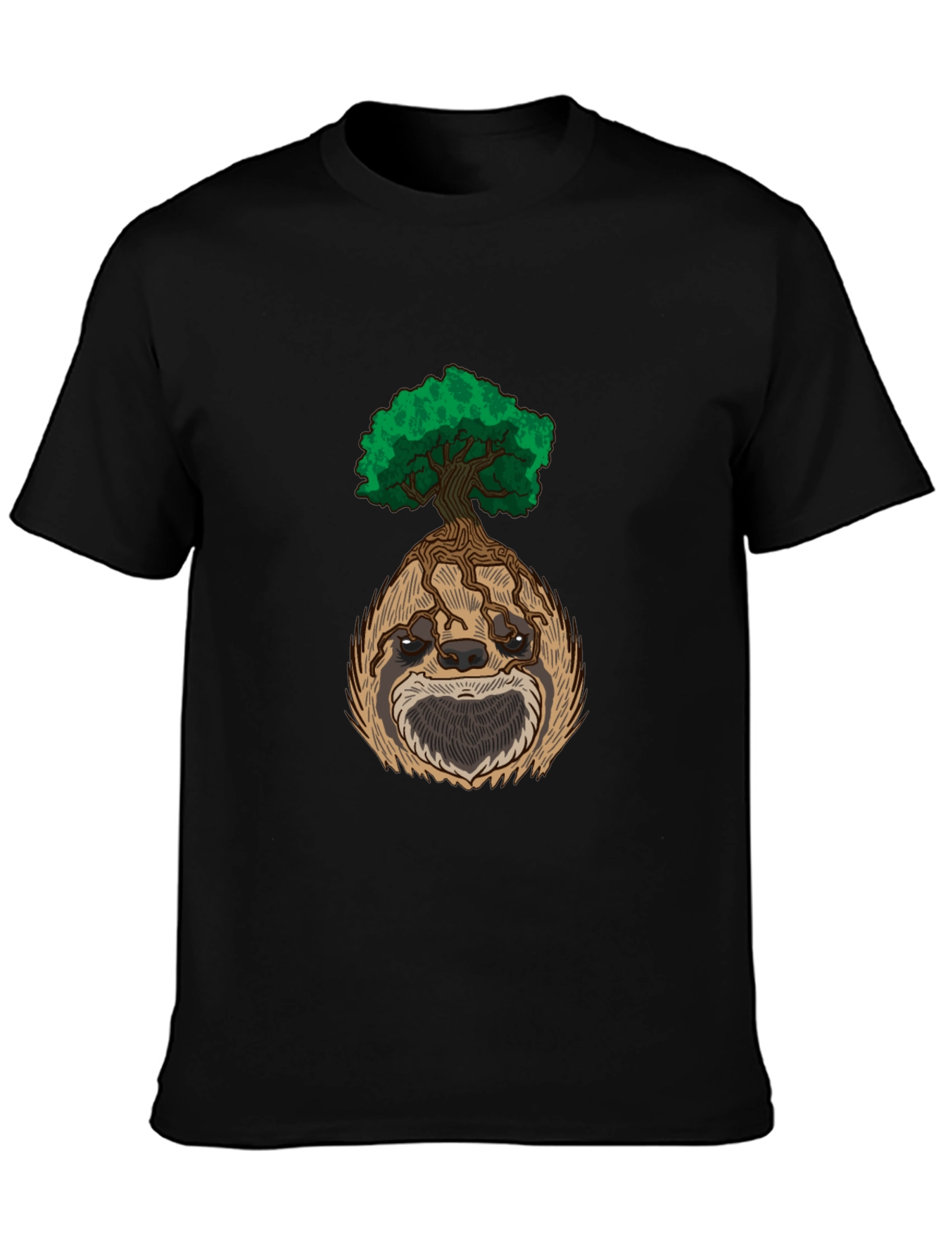 Sloth Tree Graphic Tee - Relaxed Fit Black T-Shirt