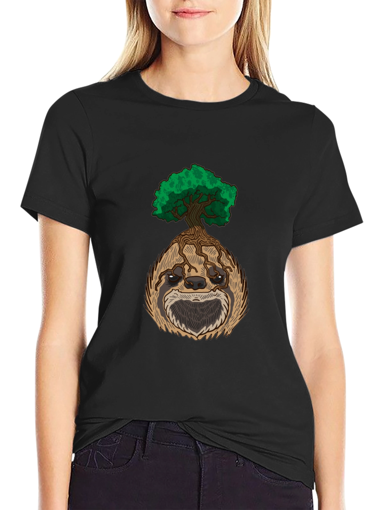 Sloth Tree Graphic Tee - Relaxed Fit Black T-Shirt