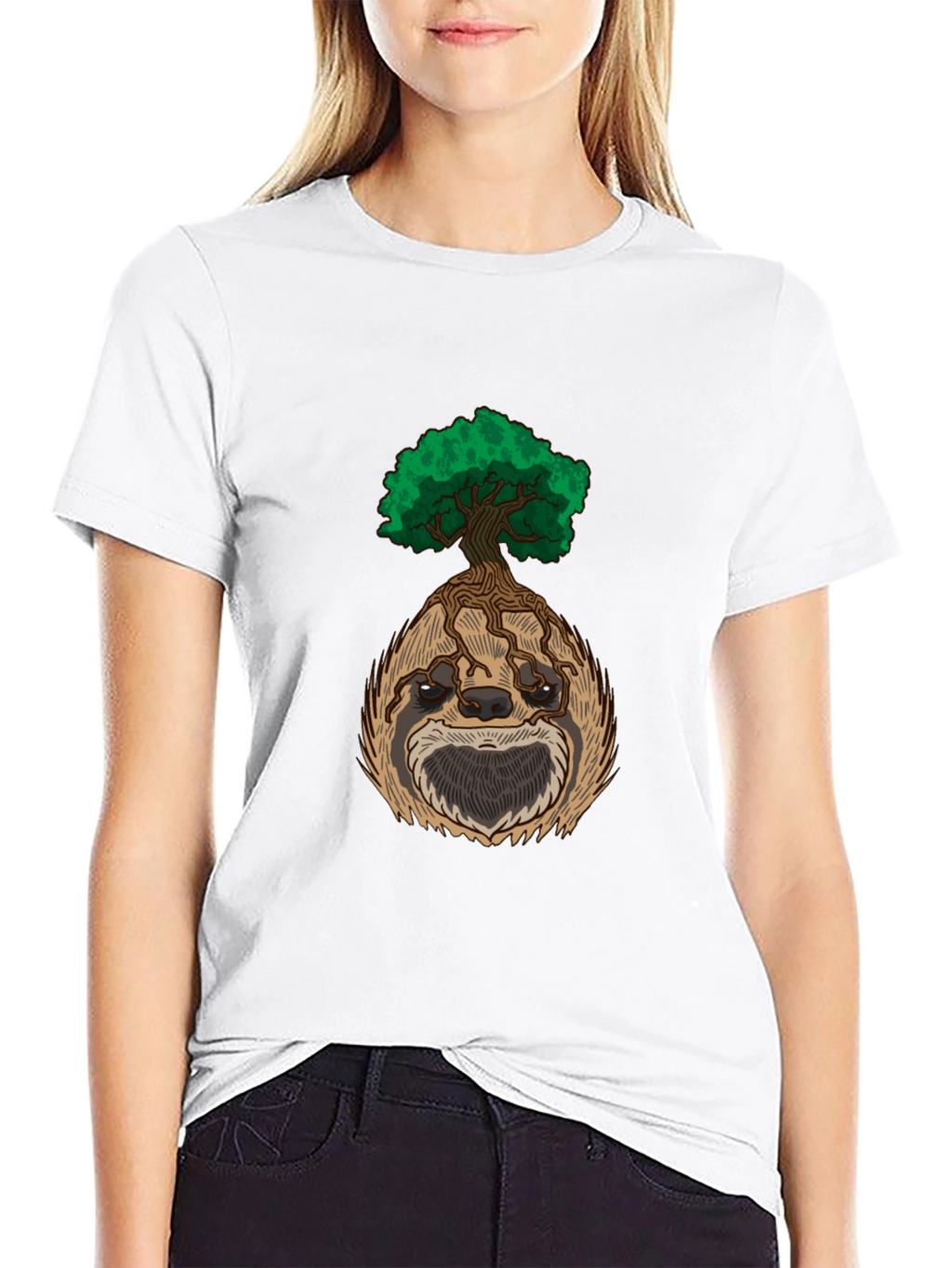 Sloth Tree Graphic Tee - Relaxed Fit Black T-Shirt
