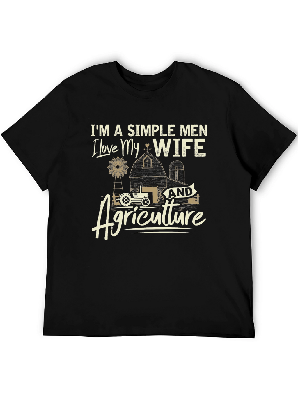 Simple Men Love Wife & Agriculture Black T-Shirt