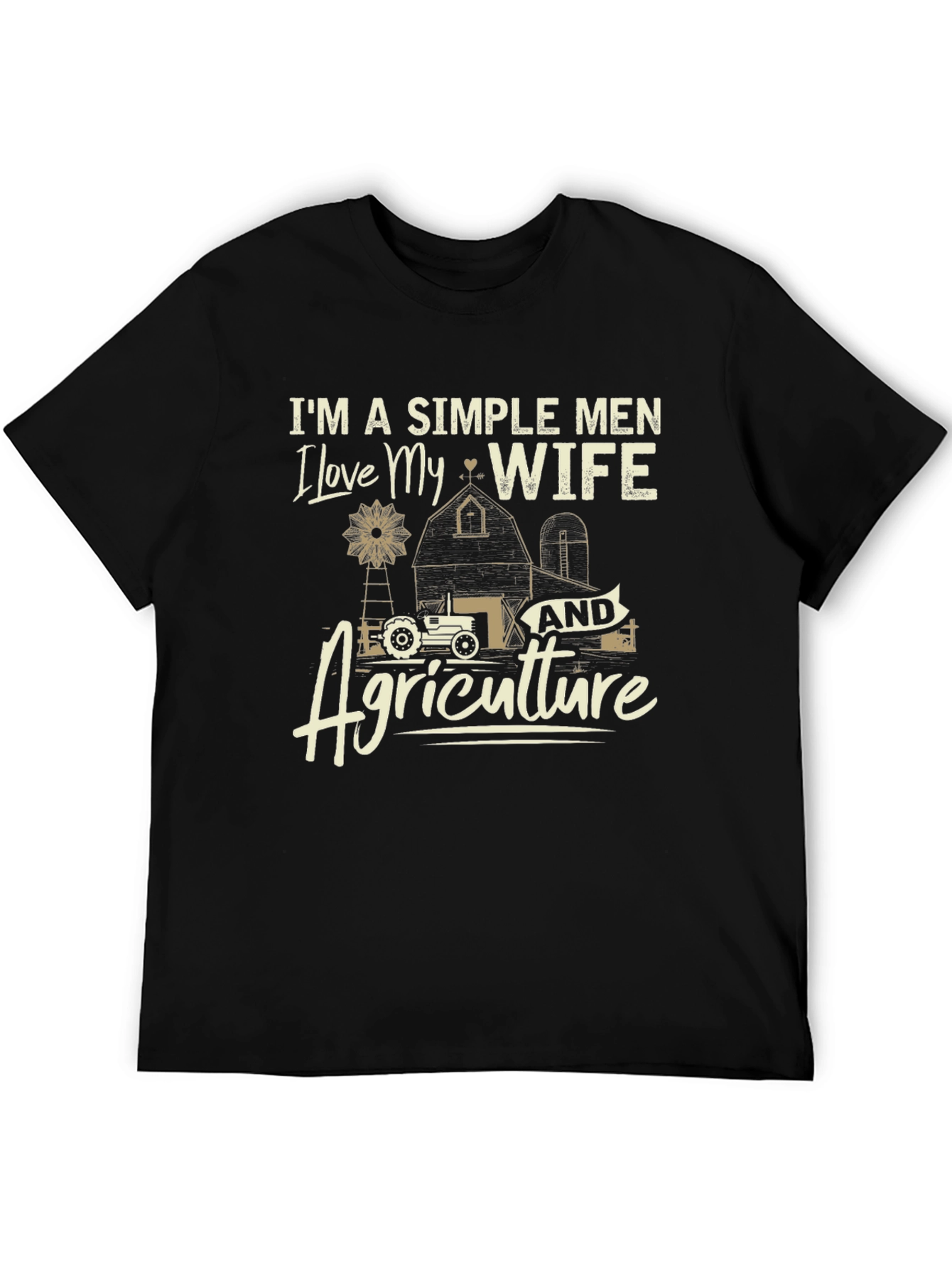Simple Men Love Wife & Agriculture Black T-Shirt