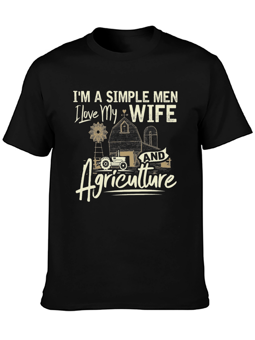 Simple Men Love Wife & Agriculture Black T-Shirt
