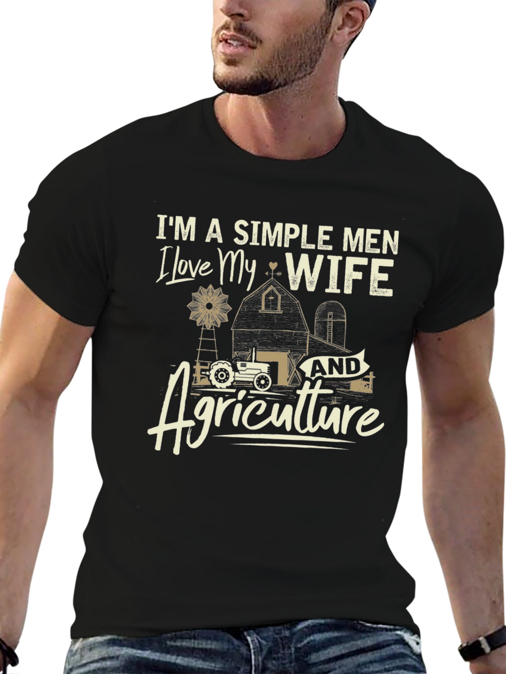 Simple Men Love Wife & Agriculture Black T-Shirt