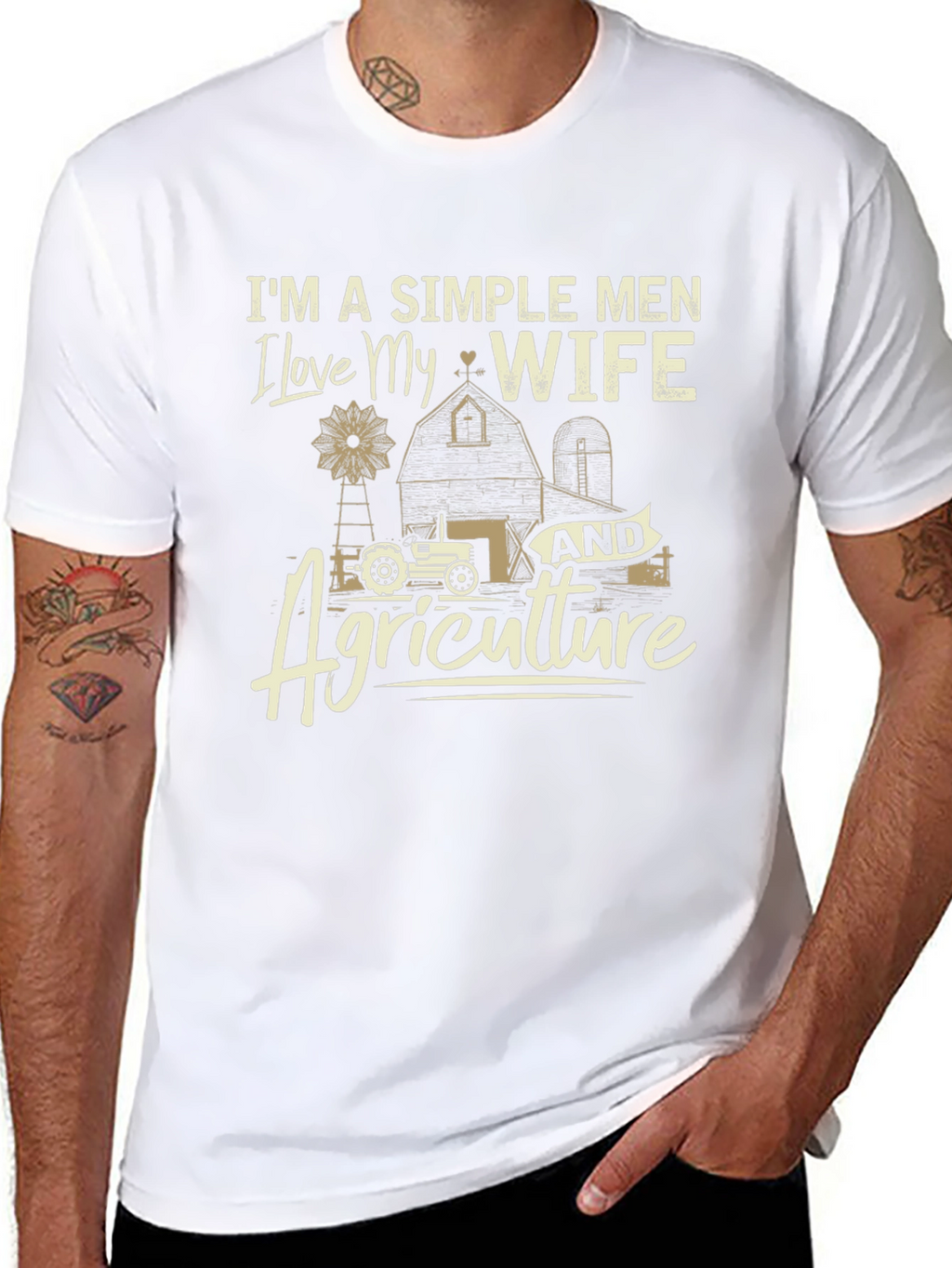Simple Men Love Wife & Agriculture Black T-Shirt