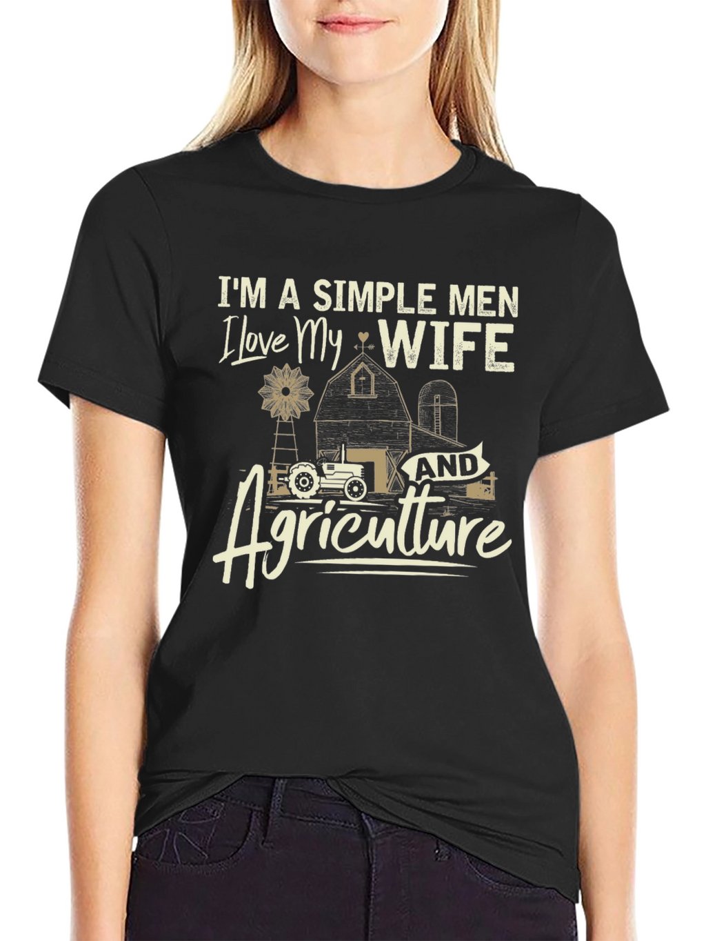 Simple Men Love Wife & Agriculture Black T-Shirt