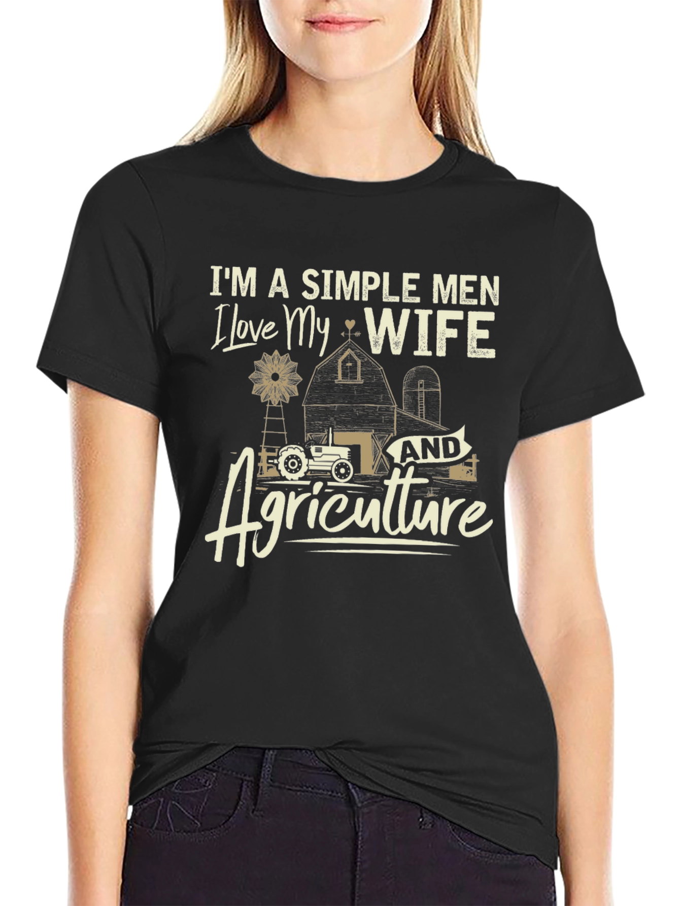 Simple Men Love Wife & Agriculture Black T-Shirt
