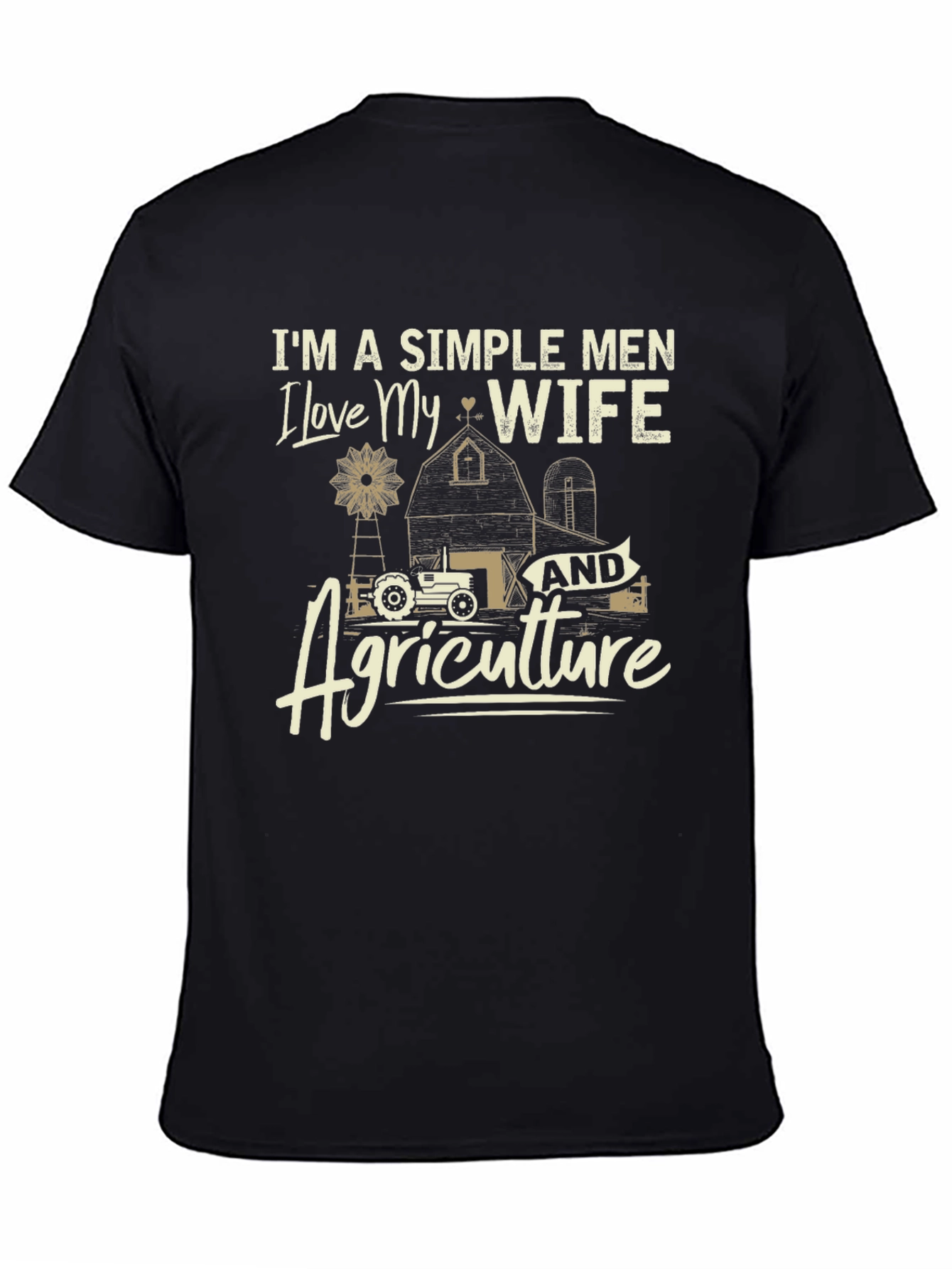 Simple Men Love Wife & Agriculture Black T-Shirt