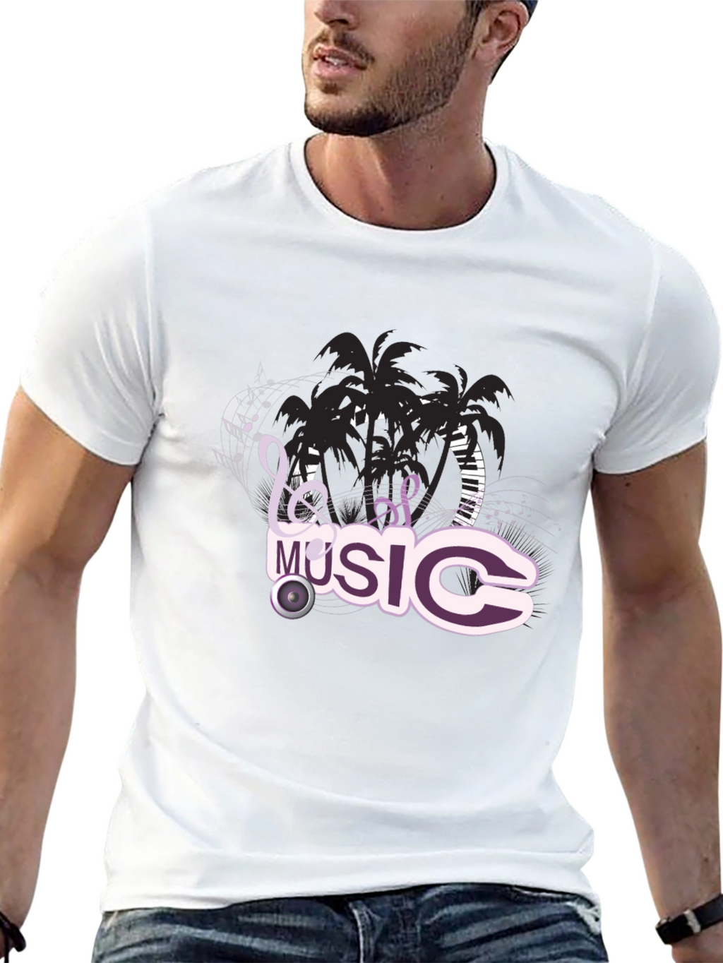 Black T-Shirt with Music Design