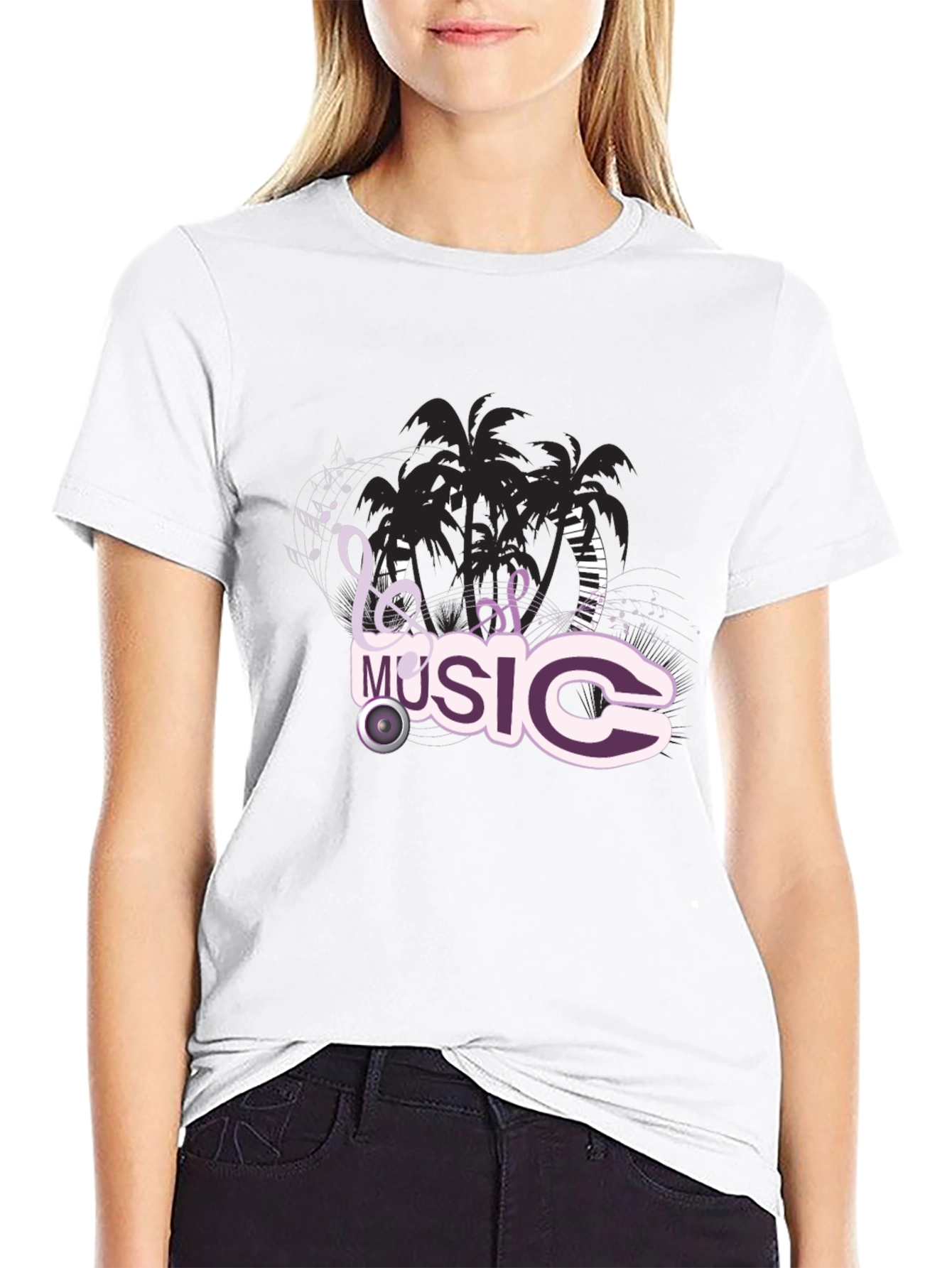 Black T-Shirt with Music Design