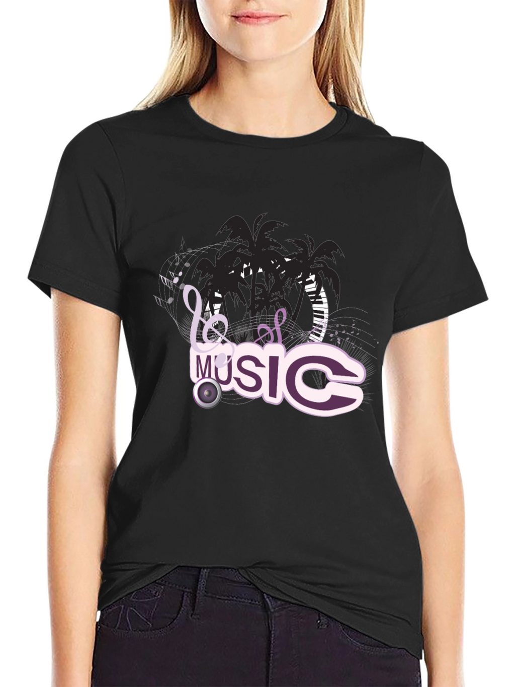 Black T-Shirt with Music Design