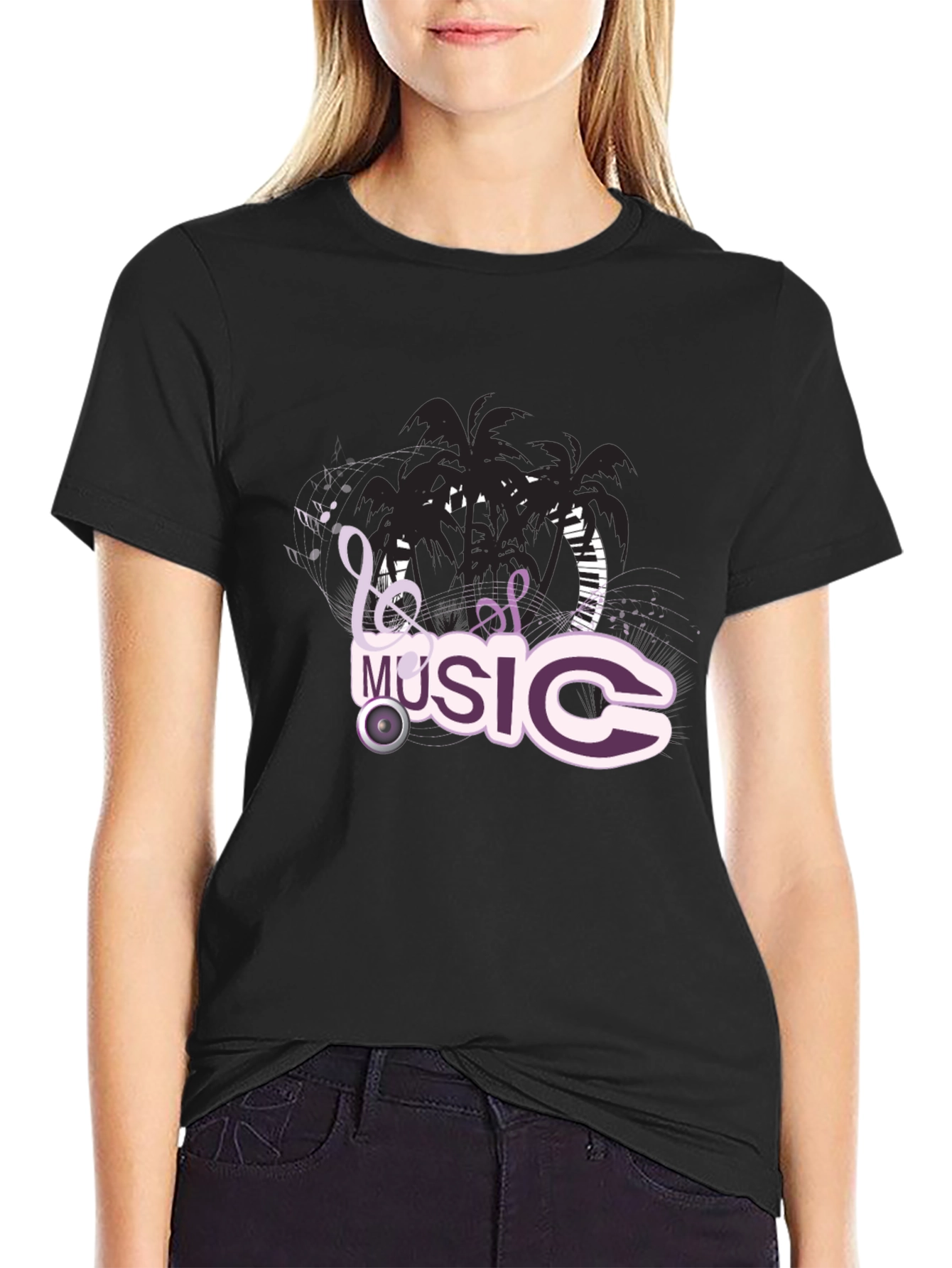 Black T-Shirt with Music Design