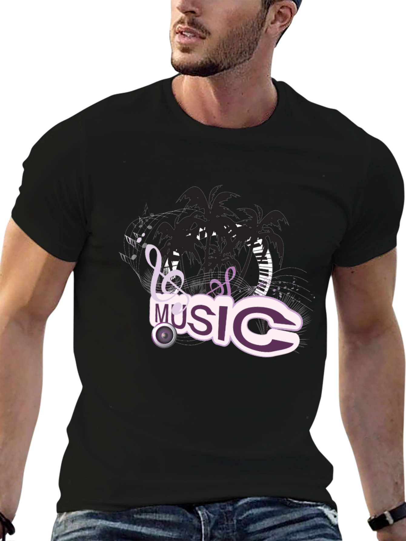 Black T-Shirt with Music Design