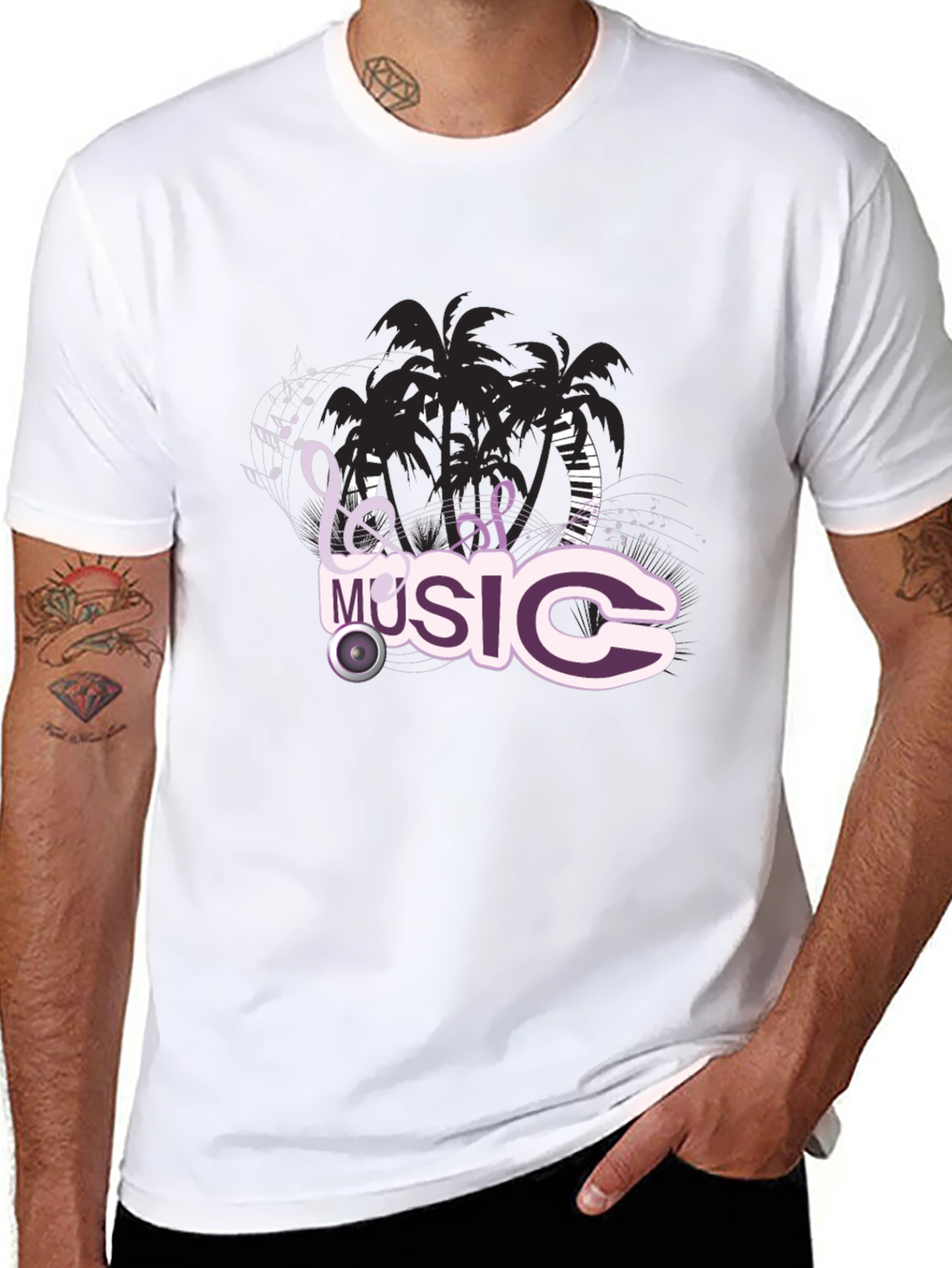 Black T-Shirt with Music Design