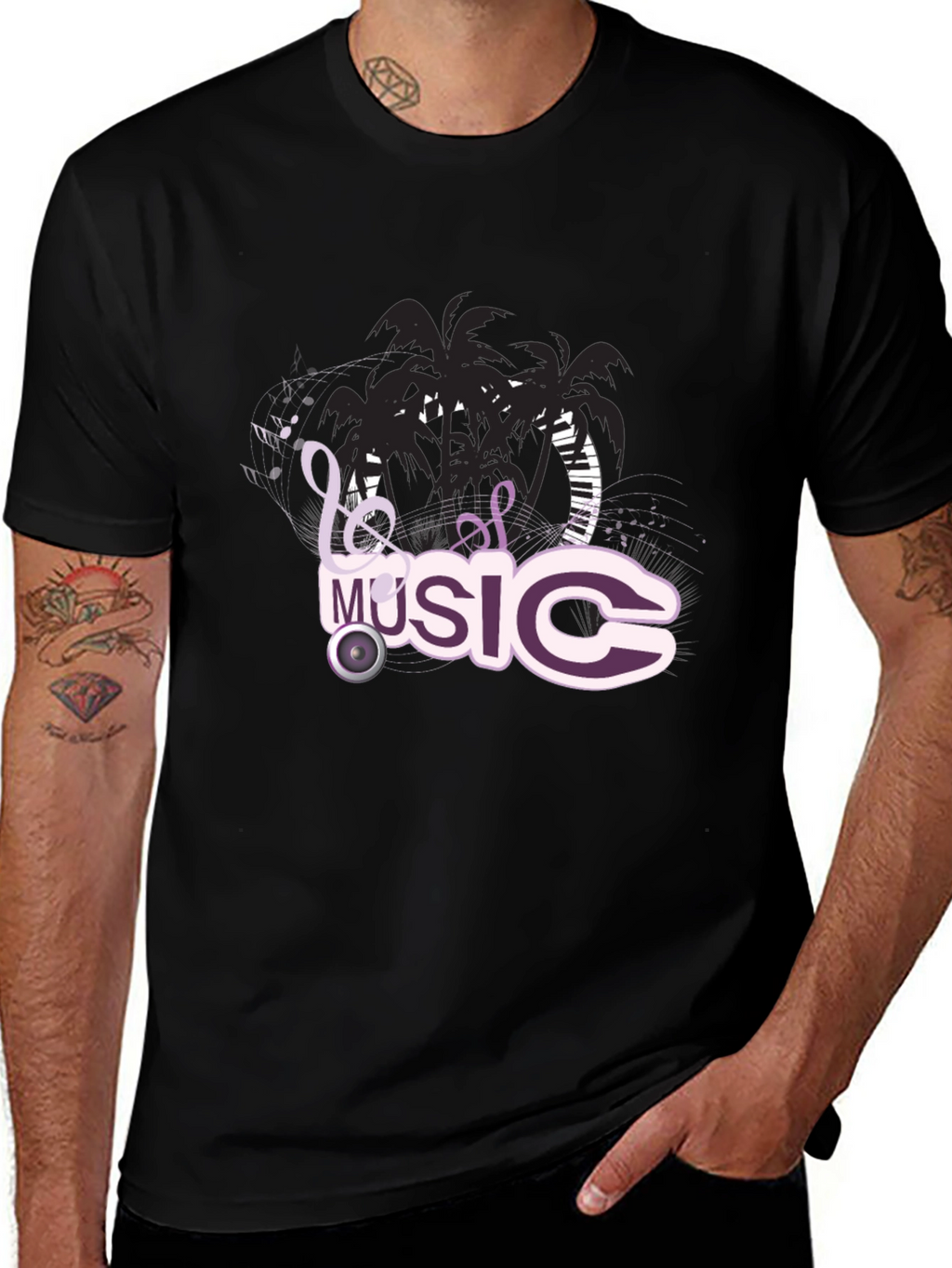 Black T-Shirt with Music Design