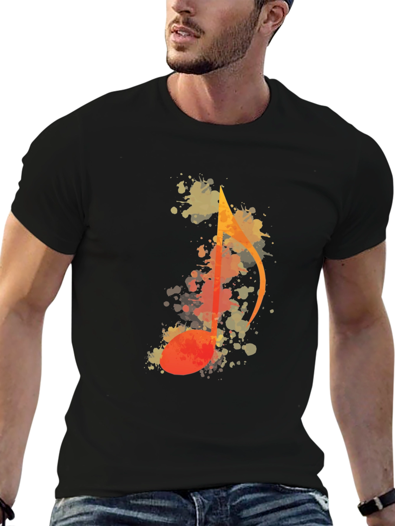 Music Note Watercolor Graphic Tee - Black