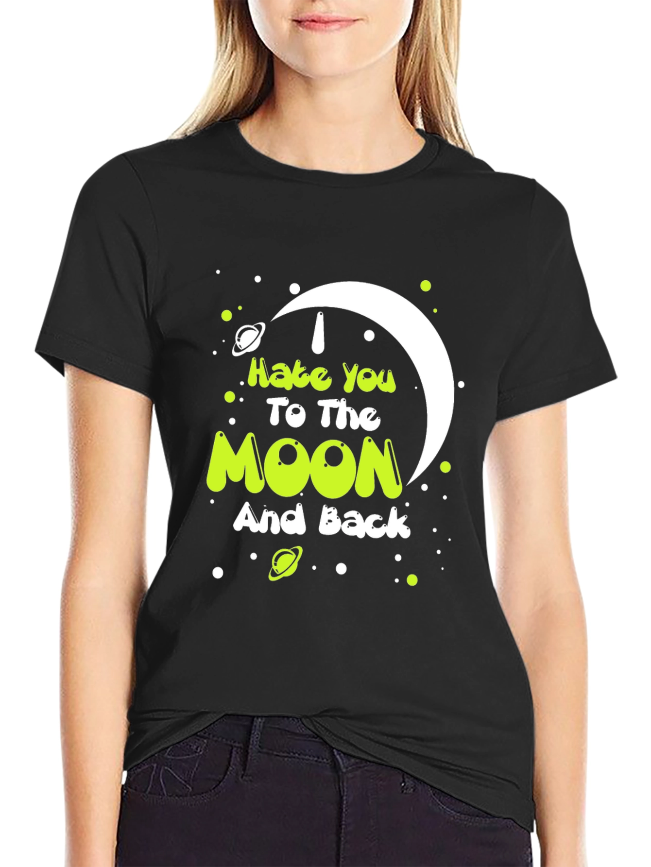 I Hate You To The Moon Graphic Tee - Black