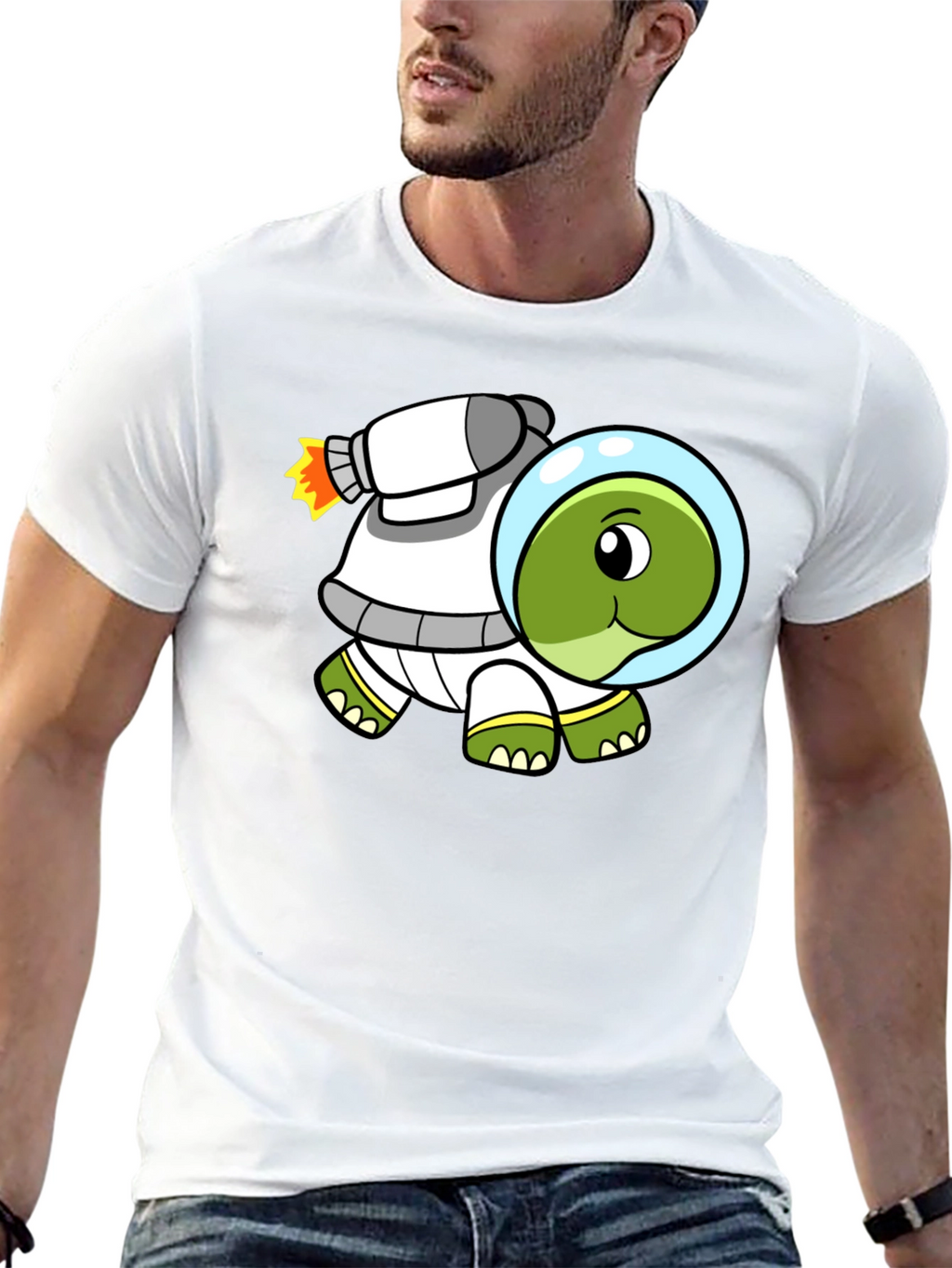 Space Turtle T-Shirt - Black Cotton Crew Neck