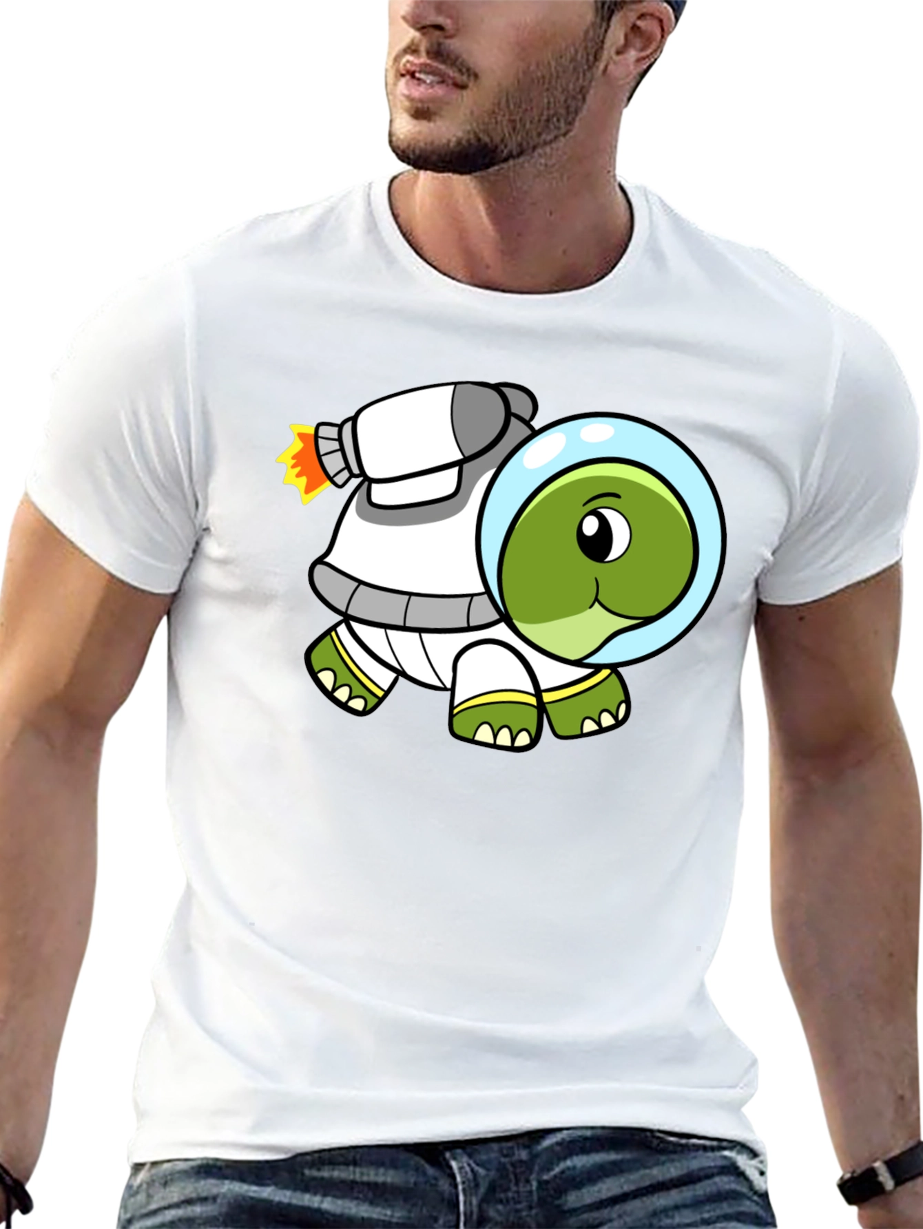 Space Turtle T-Shirt - Black Cotton Crew Neck