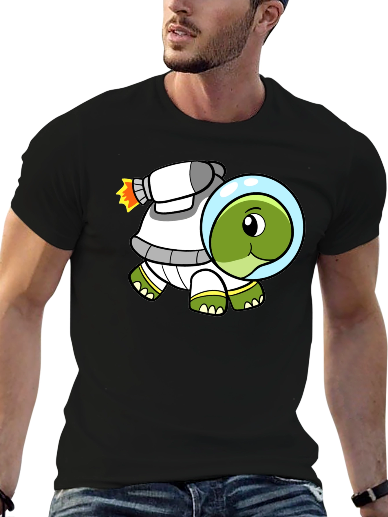 Space Turtle T-Shirt - Black Cotton Crew Neck