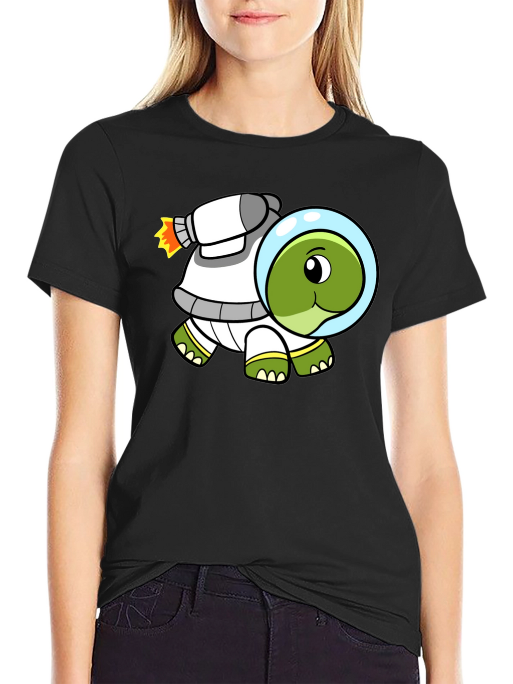 Space Turtle T-Shirt - Black Cotton Crew Neck