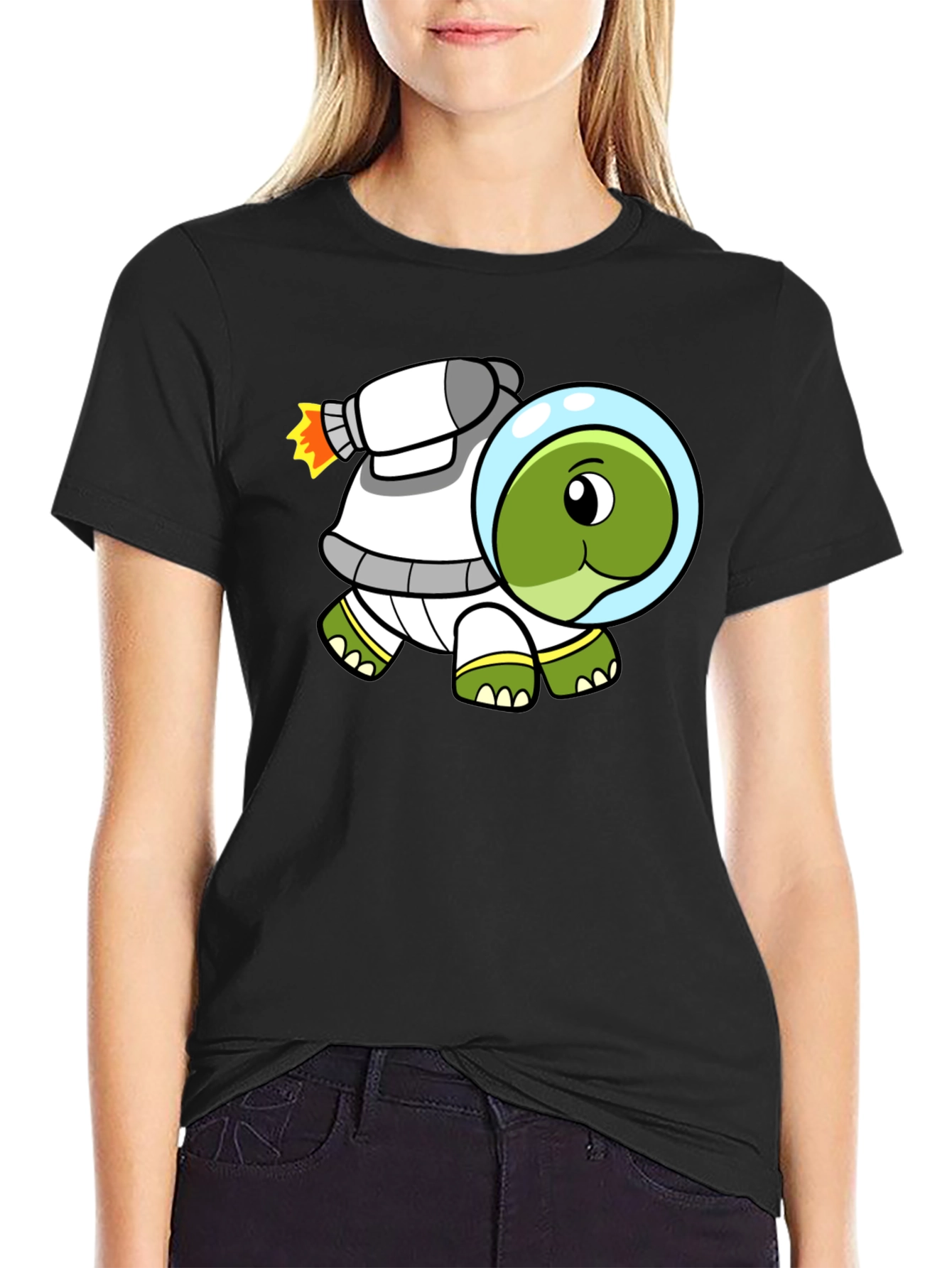 Space Turtle T-Shirt - Black Cotton Crew Neck