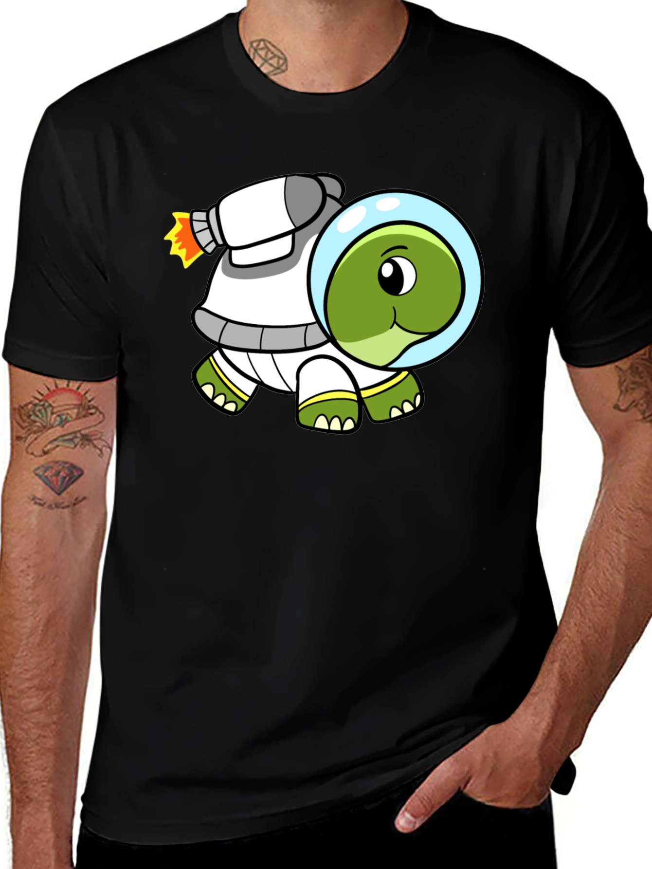 Space Turtle T-Shirt - Black Cotton Crew Neck