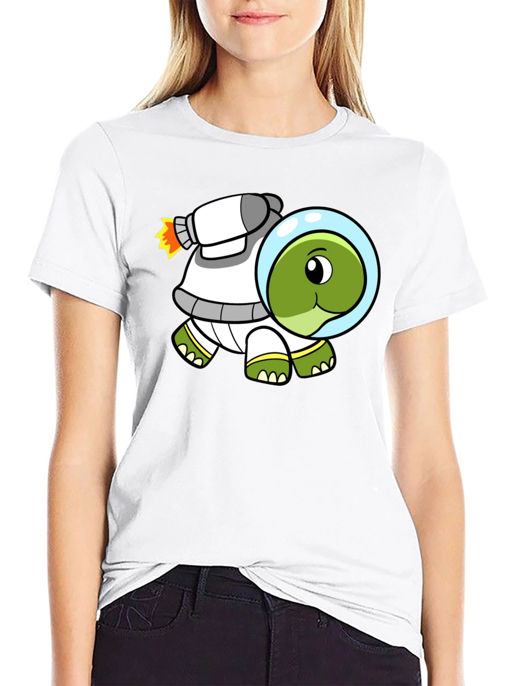 Space Turtle T-Shirt - Black Cotton Crew Neck