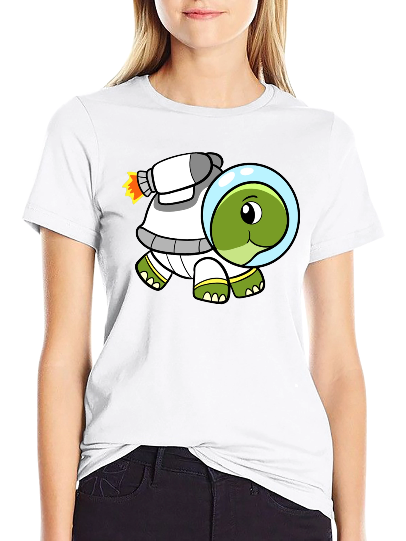 Space Turtle T-Shirt - Black Cotton Crew Neck