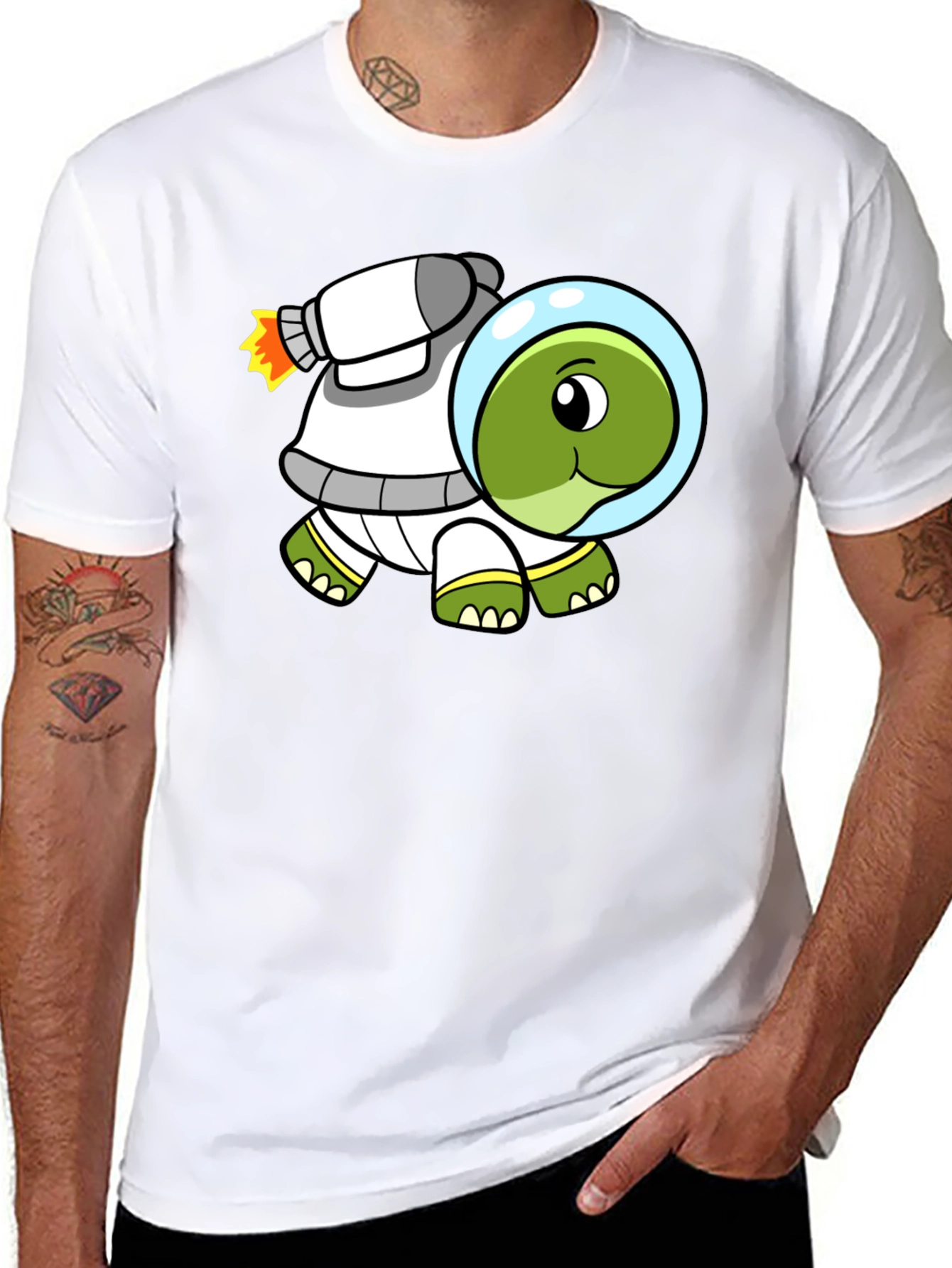 Space Turtle T-Shirt - Black Cotton Crew Neck