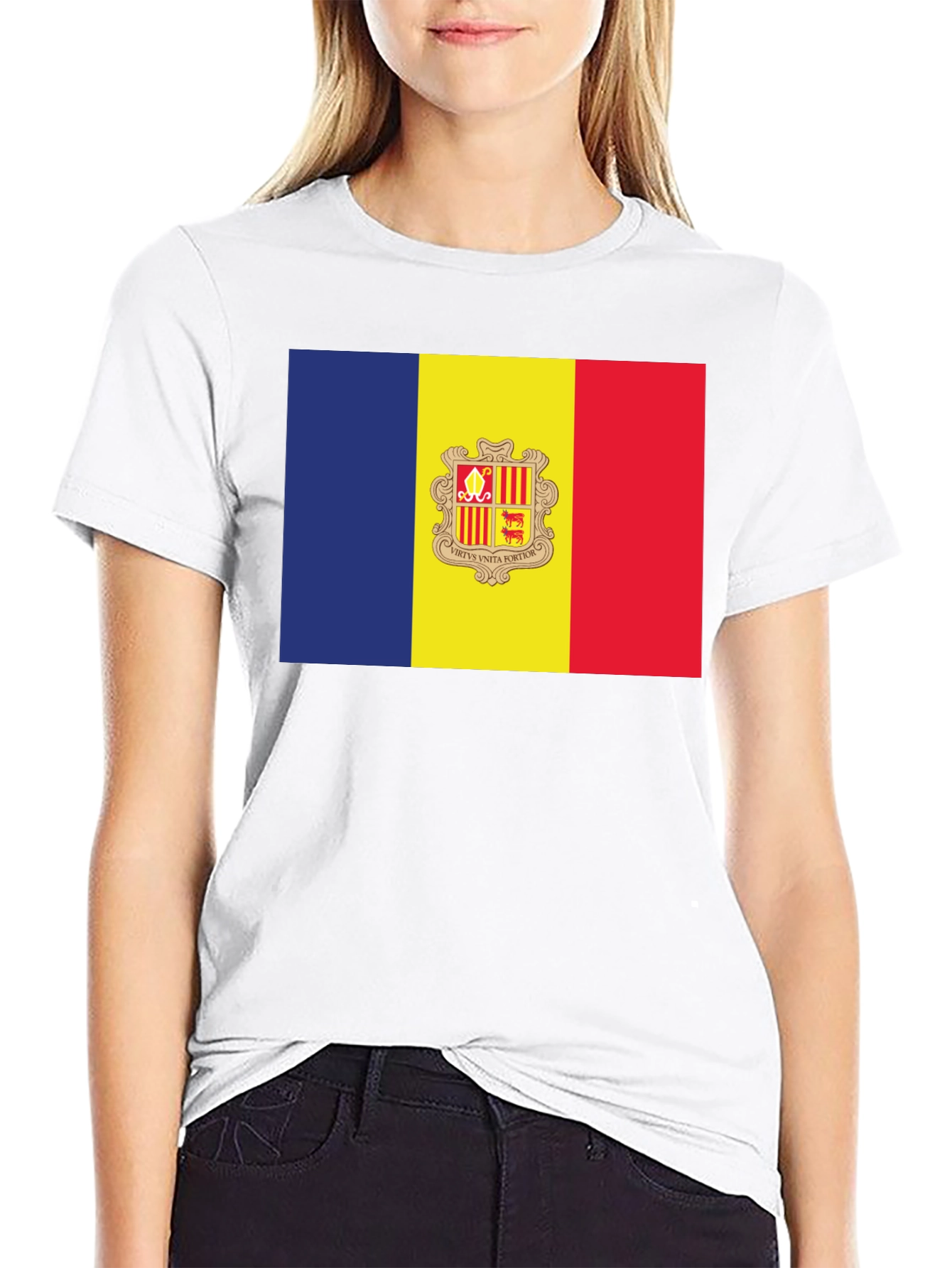 Andorra Flag T-Shirt - Black Crew Neck Short Sleeve