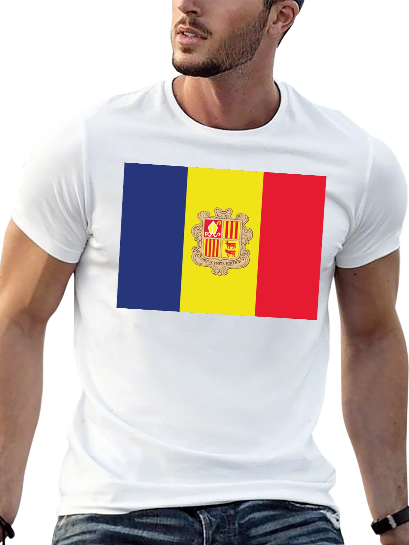 Andorra Flag T-Shirt - Black Crew Neck Short Sleeve