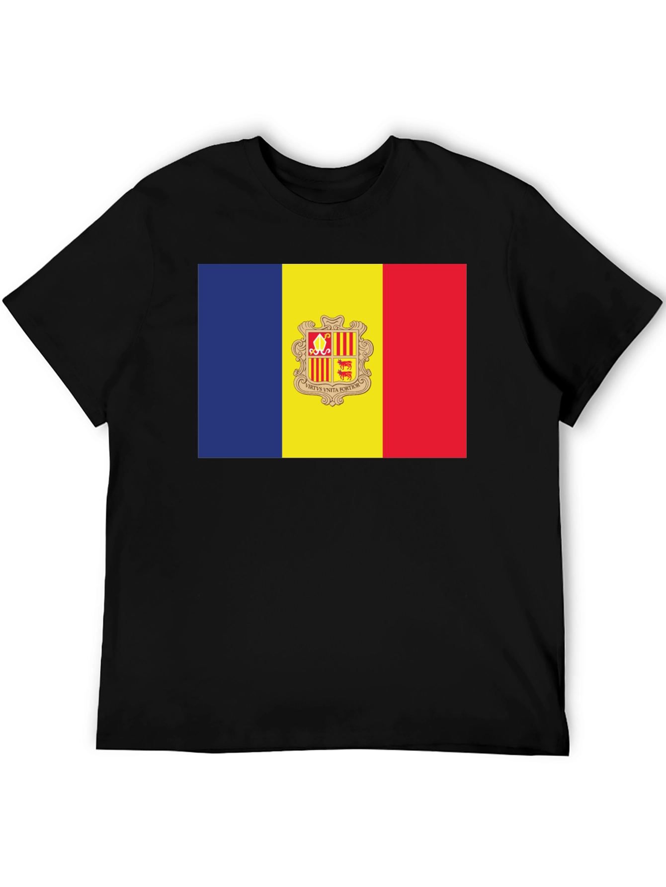 Andorra Flag T-Shirt - Black Crew Neck Short Sleeve